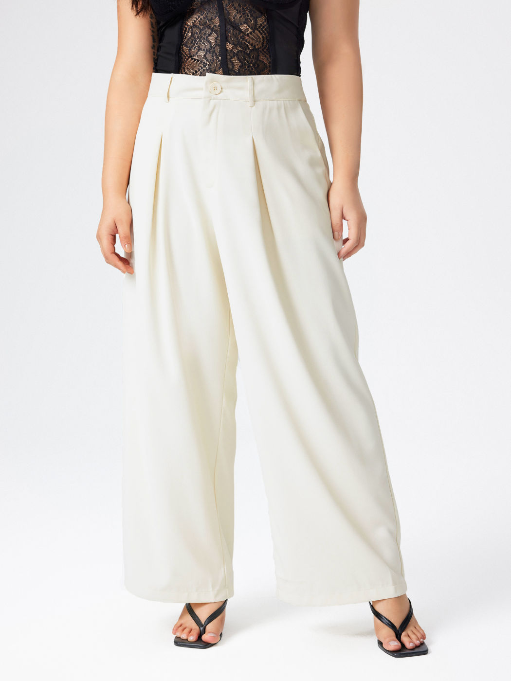 Milchtee Falten Taschen Weite Bein Hosen Kurve & Plus