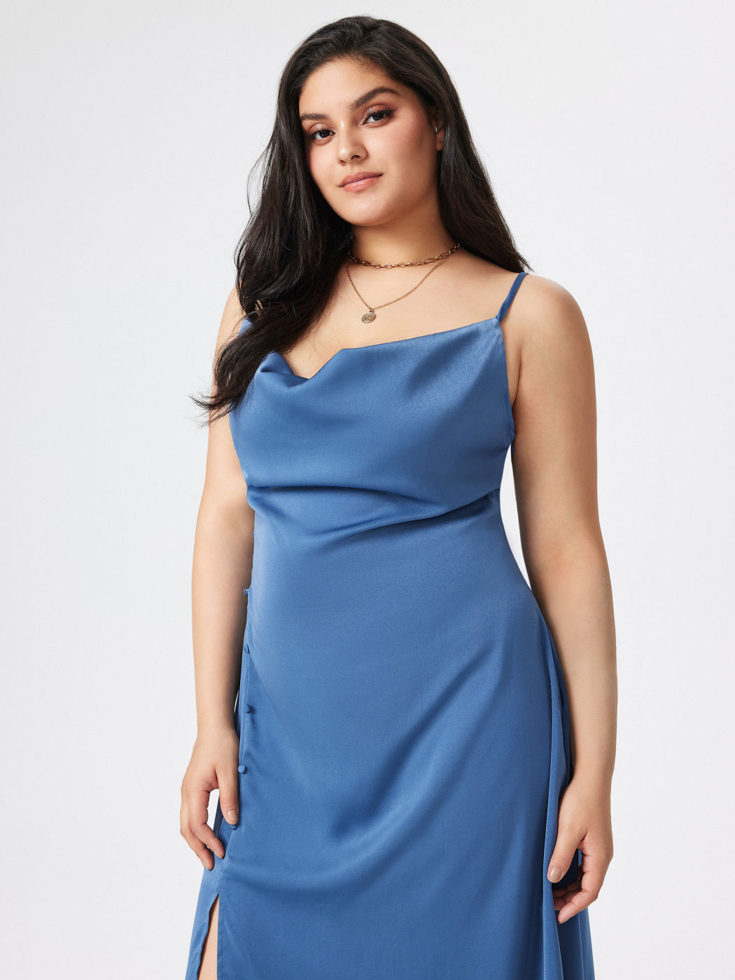 Solids Midikleid mit Wasserfallausschnitt und Schlitz Kurve & Plus