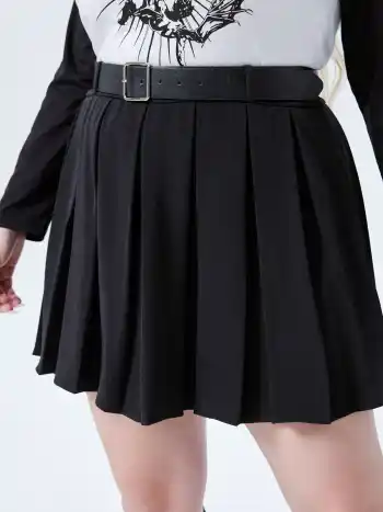 Mid Waist Faltenrock mit Gürtel Kurve & Plus