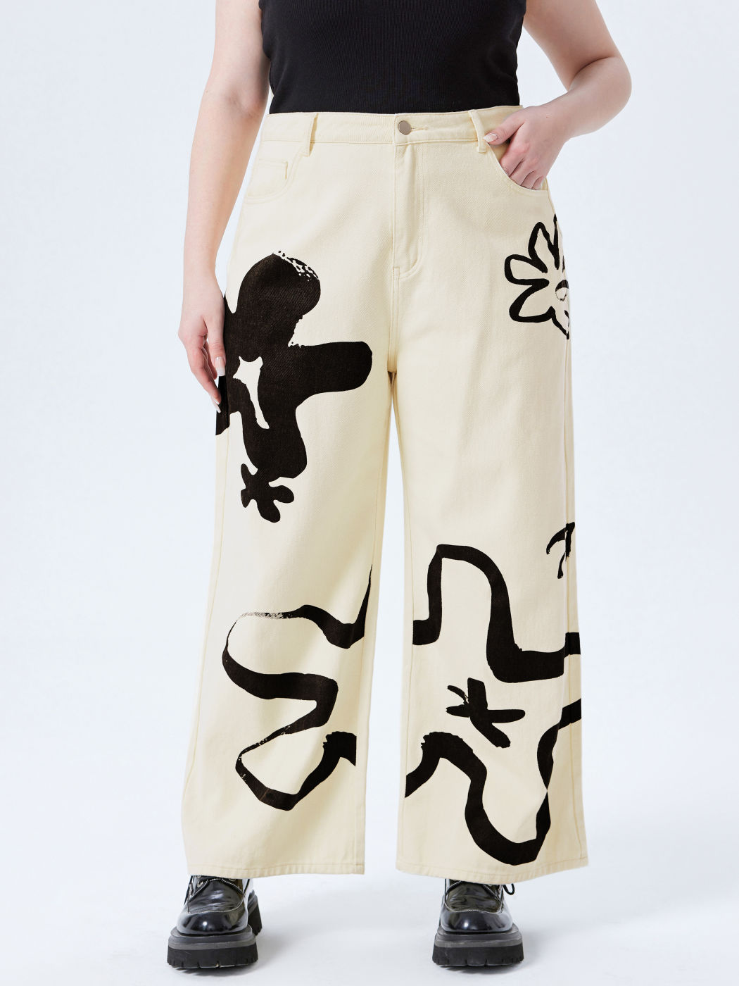 Denim-Jeans mit weitem Bein und Grafik Kurve & Plus