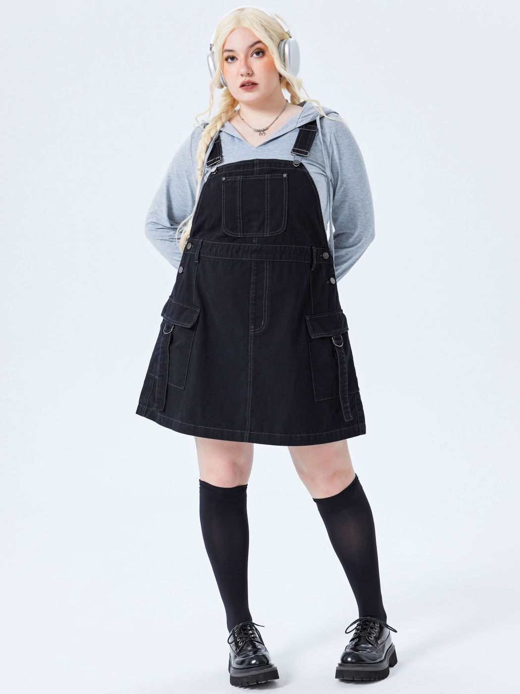 Denim Solid Minikleid mit Schnalle Kurve & Plus