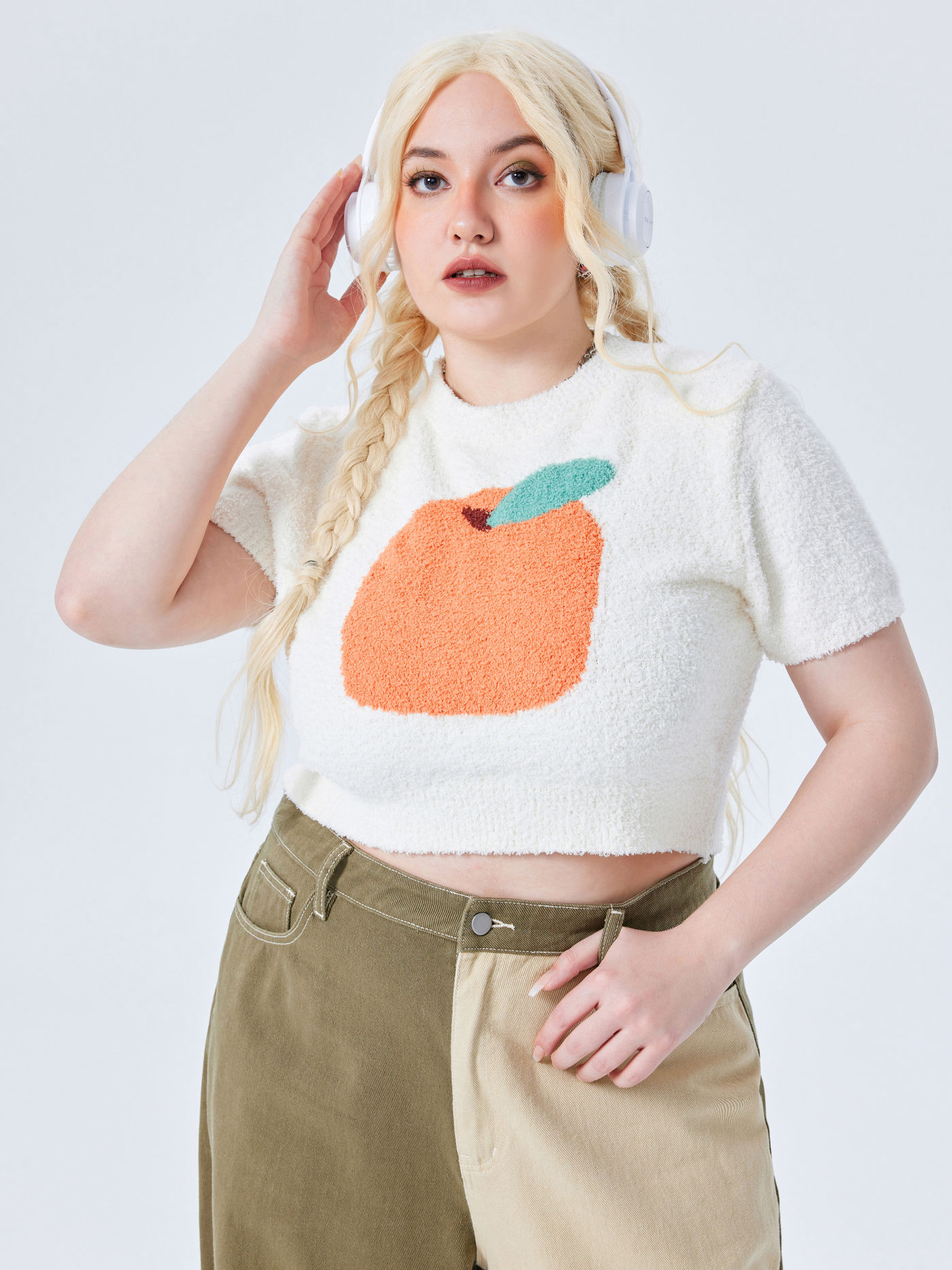 Orange Pattern Knitted Short Sleeve Top Curve & Plus