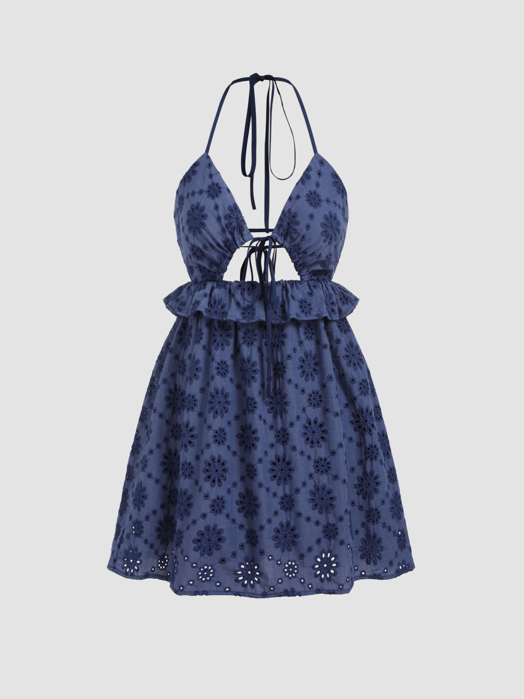  Vestido Mini Floral con Cuello Halter y Nudo Recortado