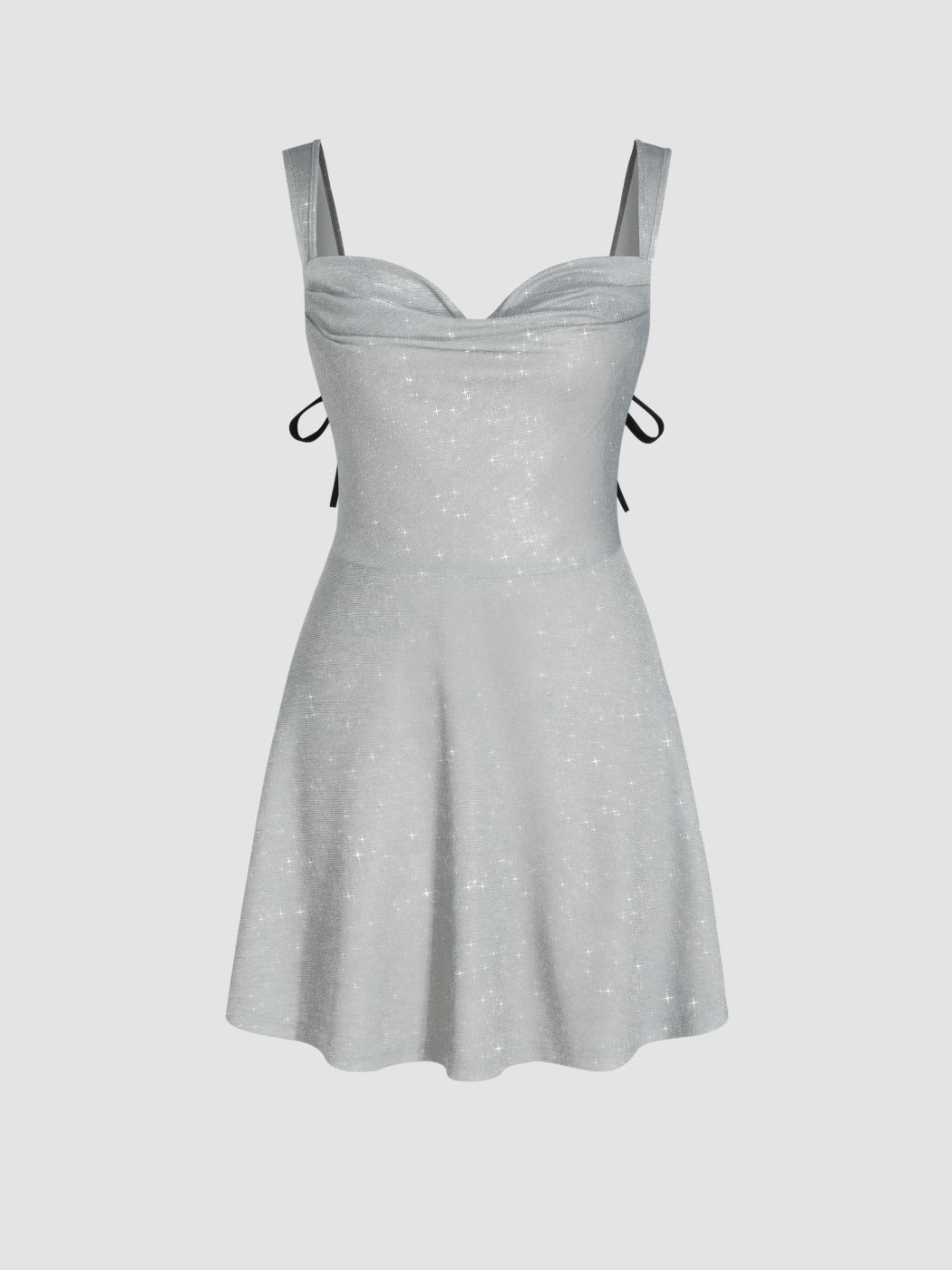  Pailletten Wasserfallkragen Ärmelloses Minikleid