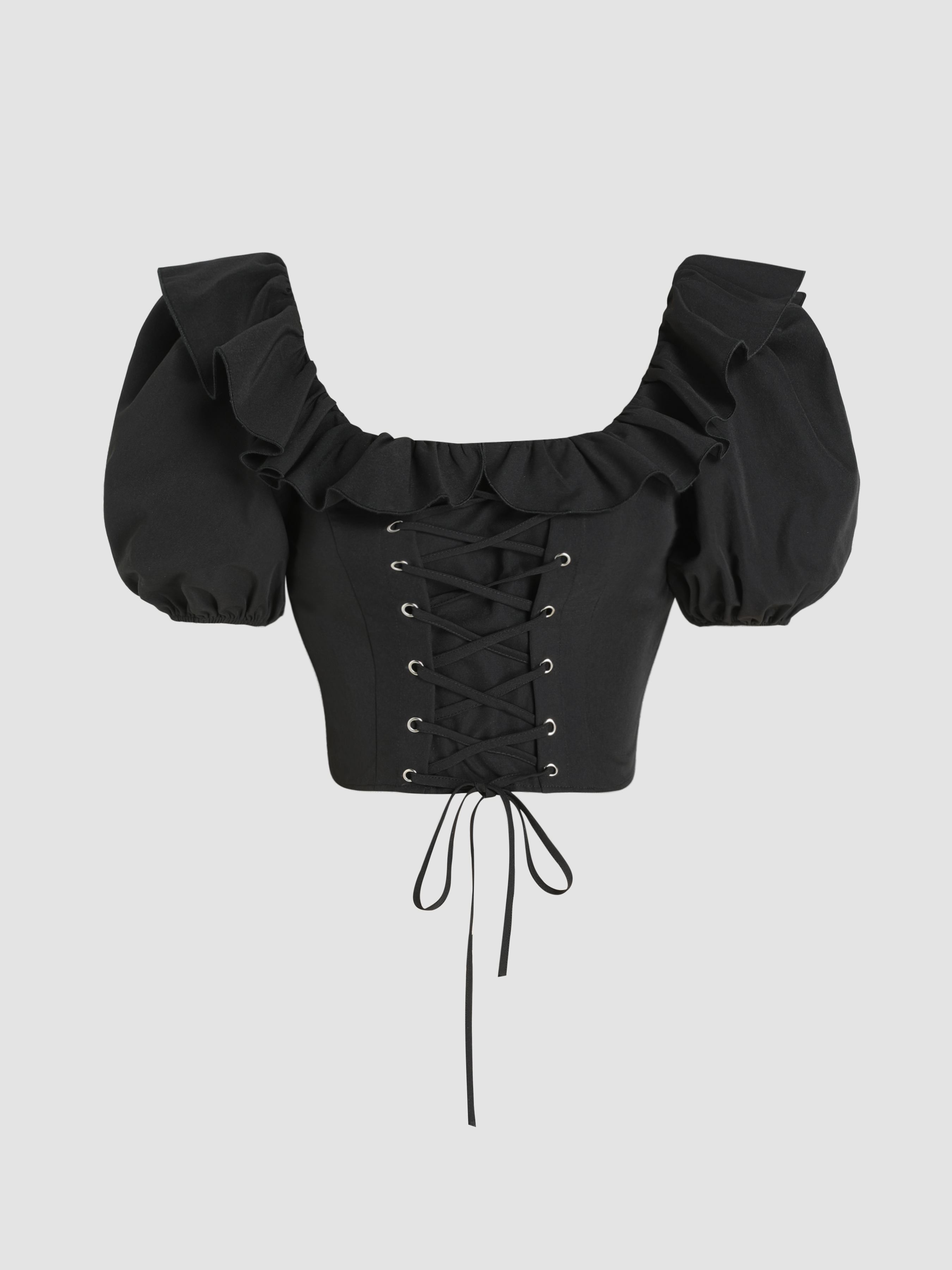 Lace Up Puff Sleeve Crop Top For Daily Casual Music Festival/Live House