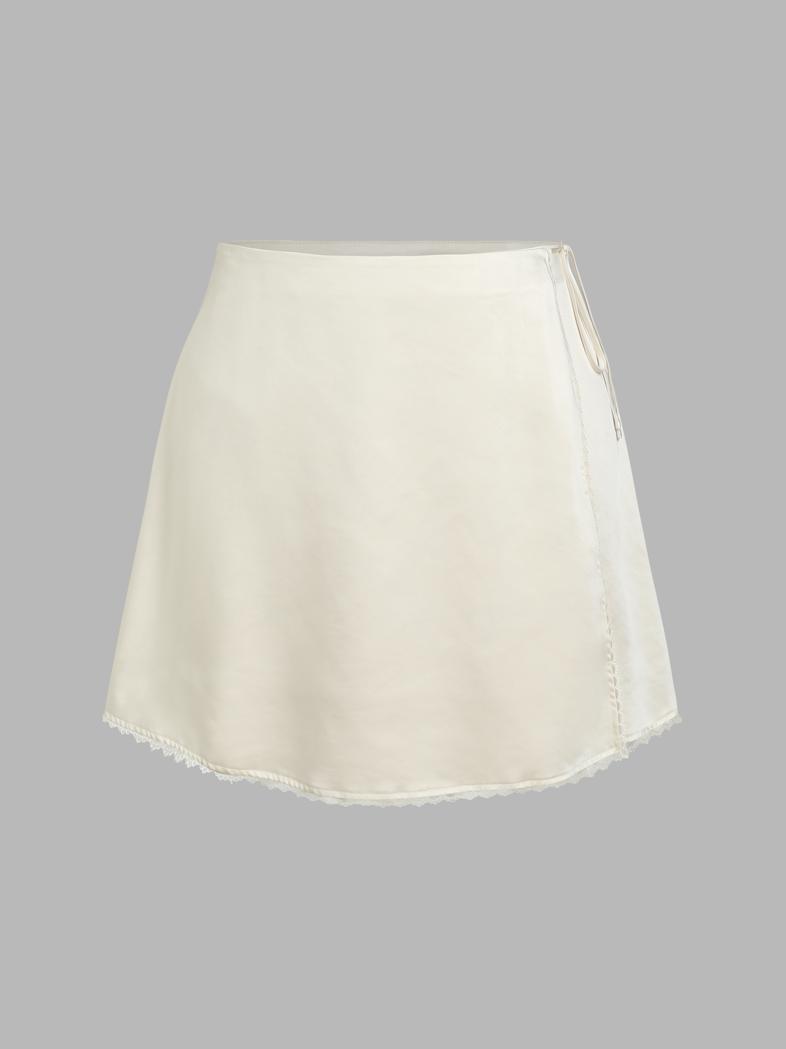 Satin Lace Trim Mini Skirt Curve & Plus For Date Coffee Shop