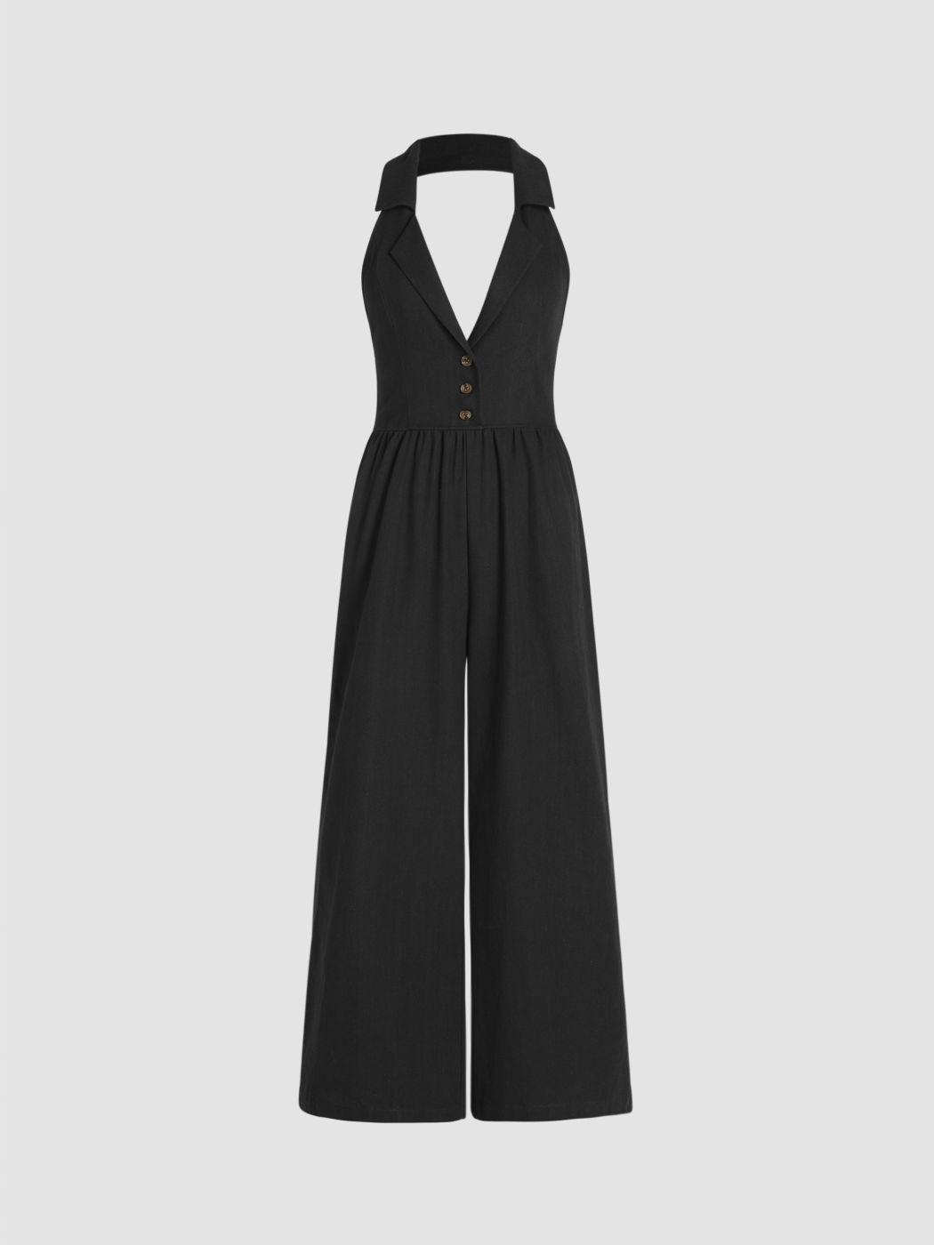 Vneck Button Up Wide Leg Jumpsuit For Daily Casual