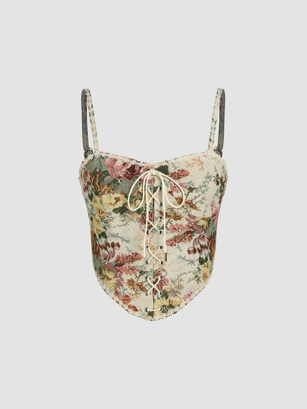 Jacquard-Blumenmuster Schnür-Korsett Tank Top