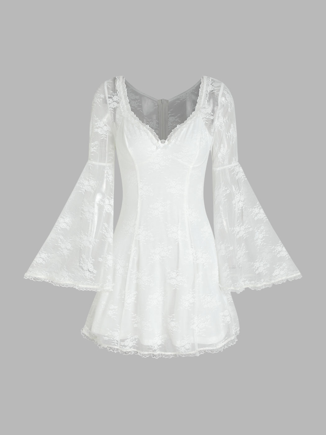 Romantic Bell Sleeves Off-Shoulder Lace White Dress