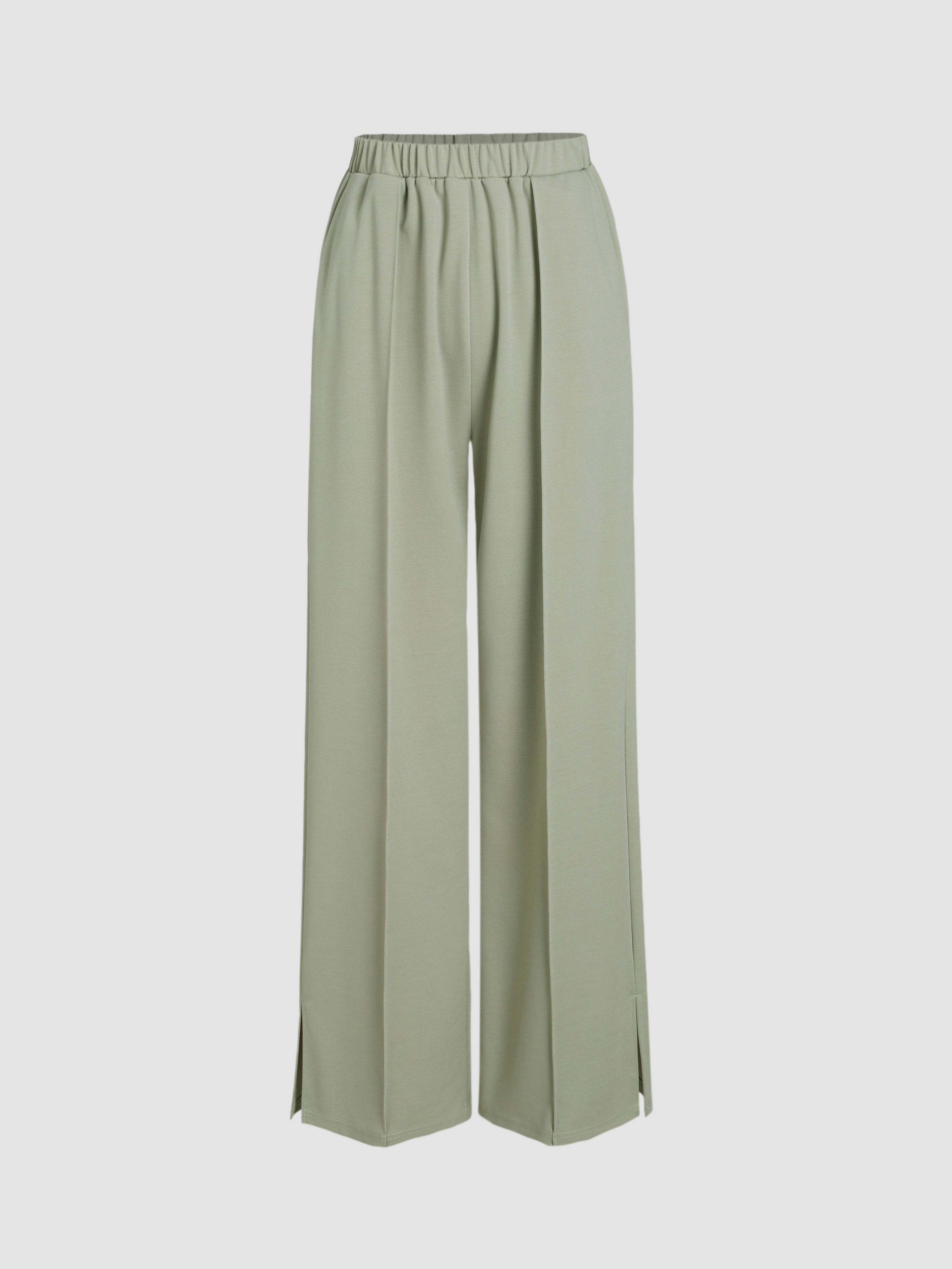 Pleated Split Elastic Waist Trousers - Cider