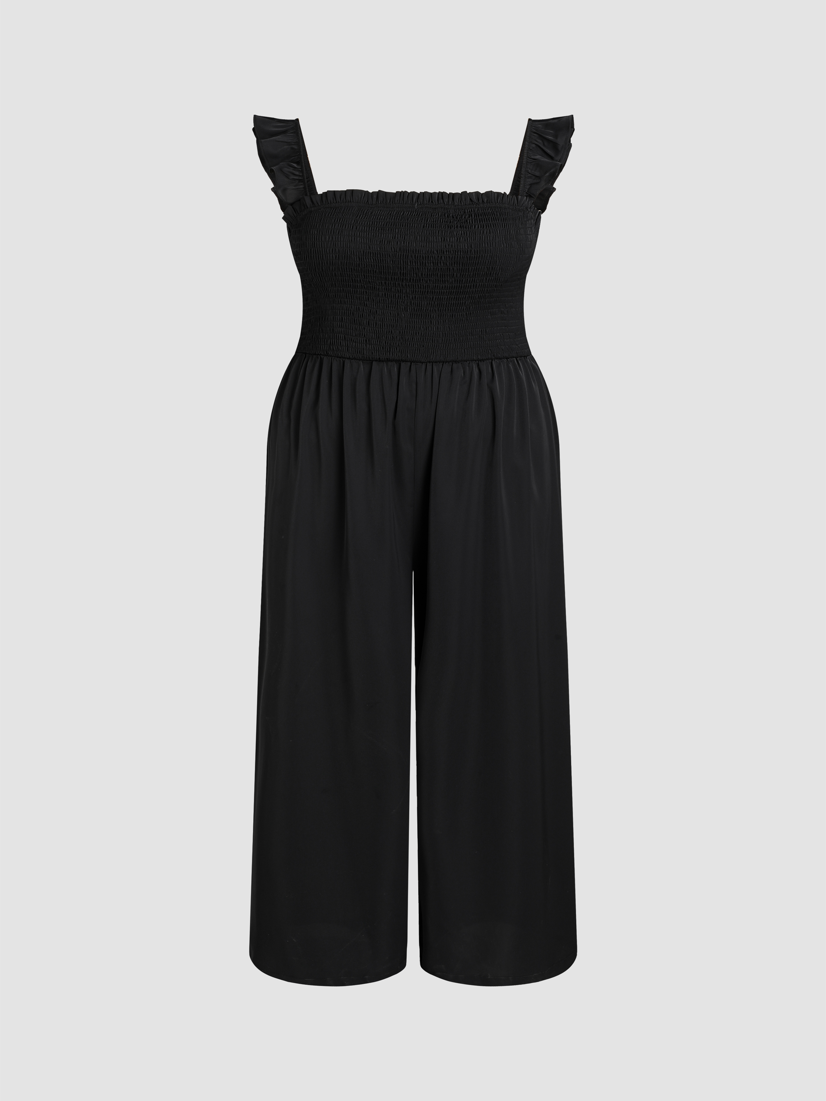 Ruffle Trim Smocked Pocket Jumpsuit Curve & Plus Cider