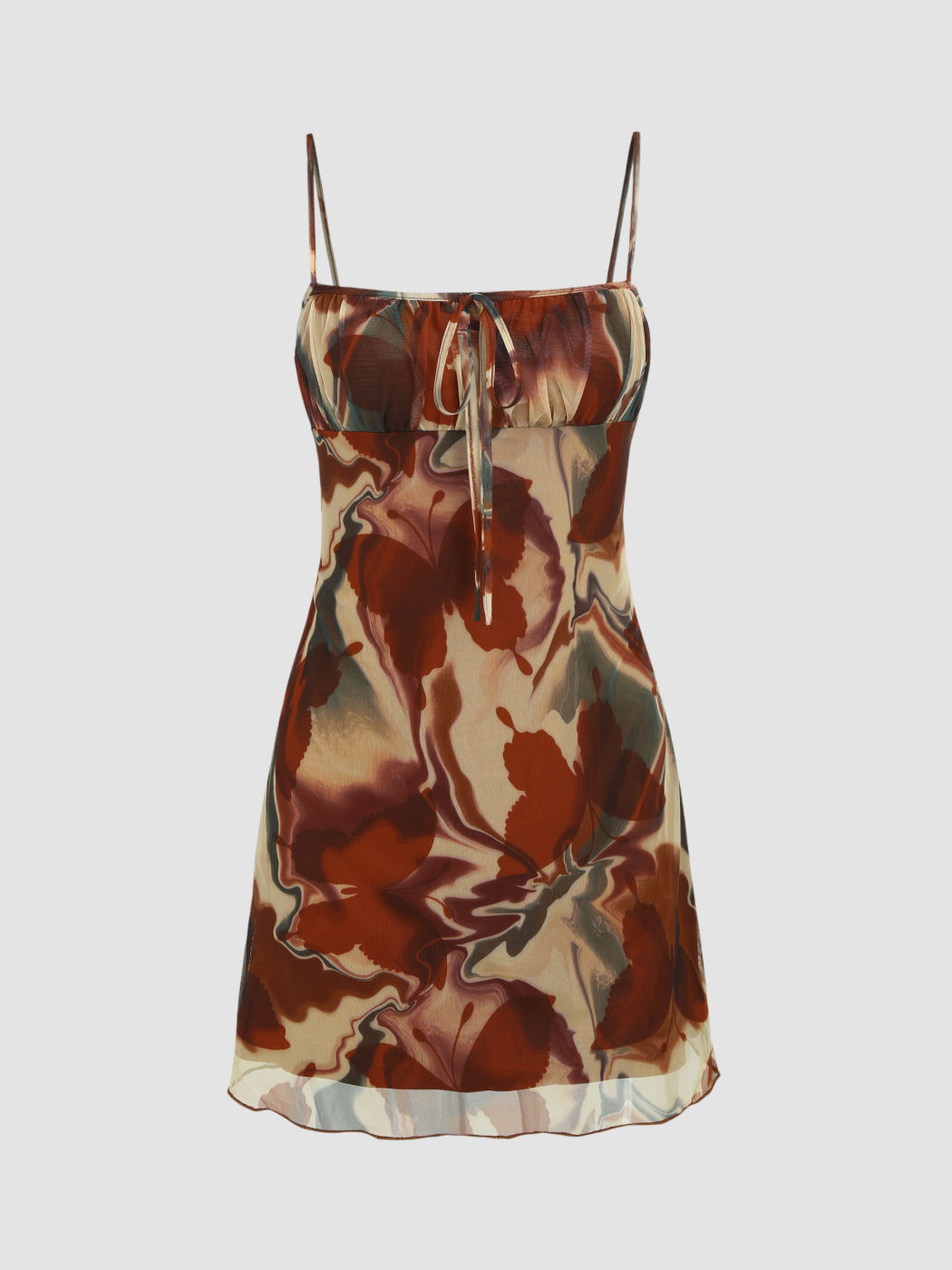 Geknotetes Minikleid mit Mesh-Schmetterlings-Print
