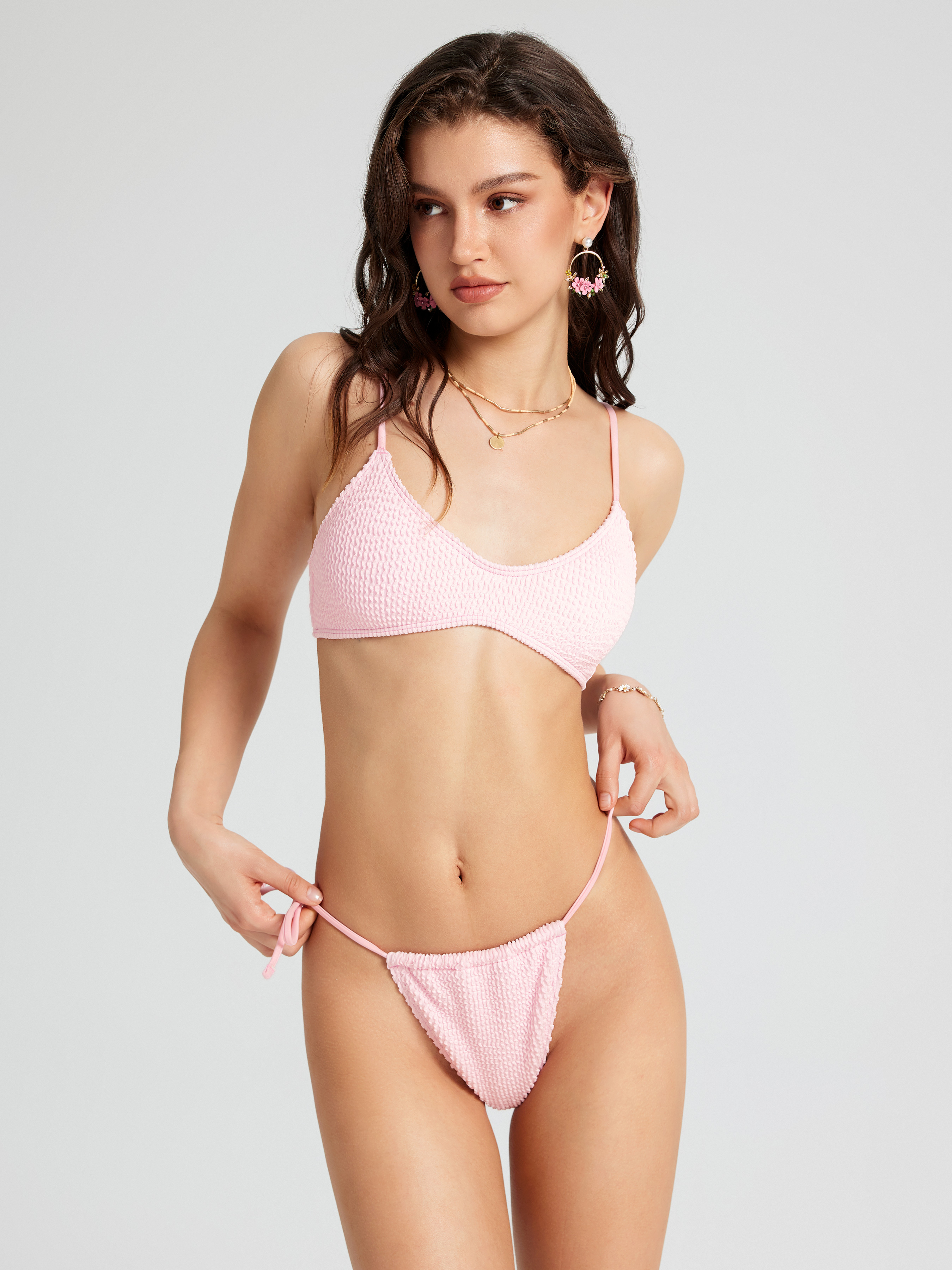 Texture Tie Side Bikini Swimsuit