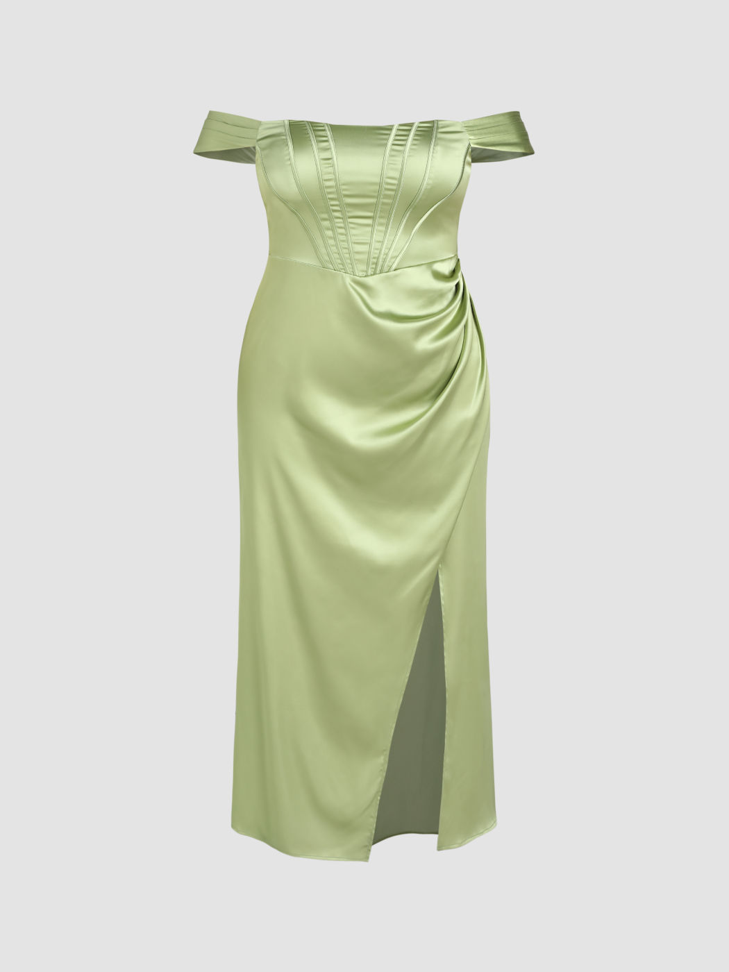 Schulterfreies Maxikleid mit Rüschen Kurve & Plus