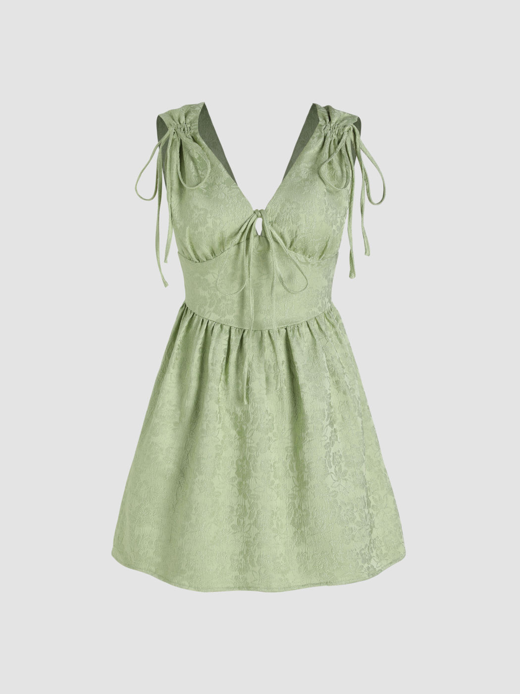 Geknotetes Minikleid mit Jacquard-Blumenmuster und V-Ausschnitt