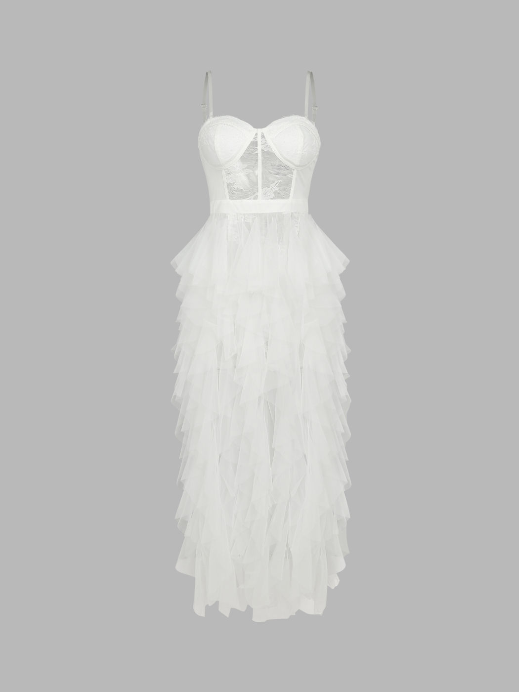Mesh Solid Sweetheart Rüschen Maxikleid