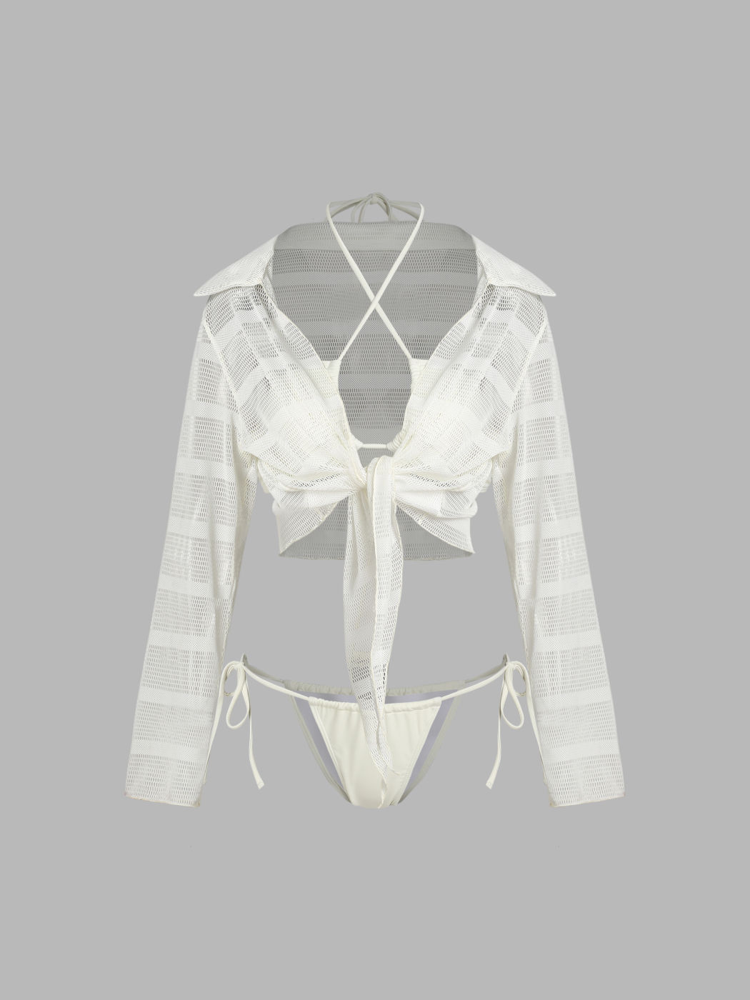 Überkreuzter Bikini-Badeanzug mit gehäkeltem Cover-Up-Oberteil