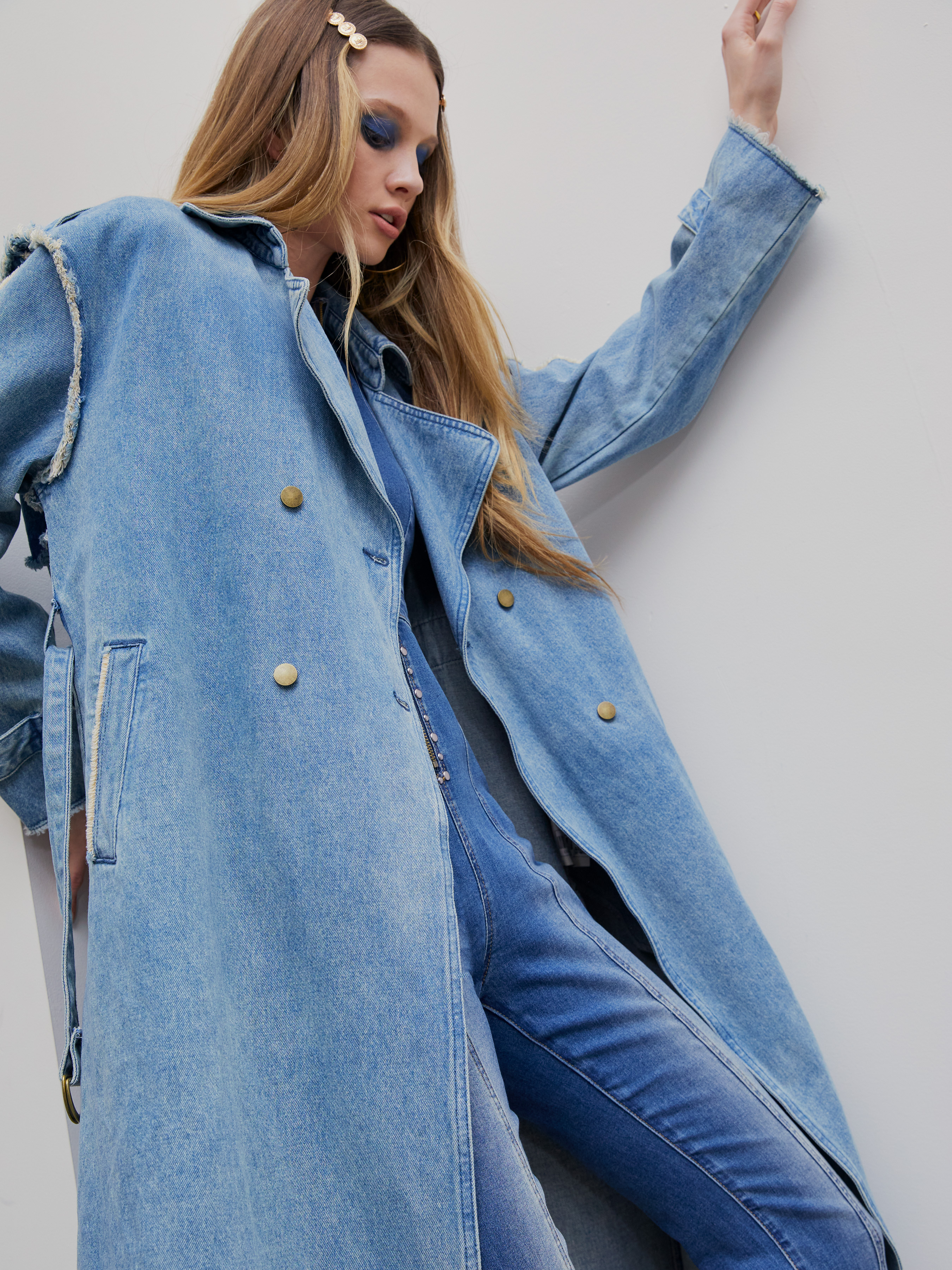 Denim Statement Maker Denim Trench Coat For Holiday Denim Statement Maker Denim Trench Coat For Holiday