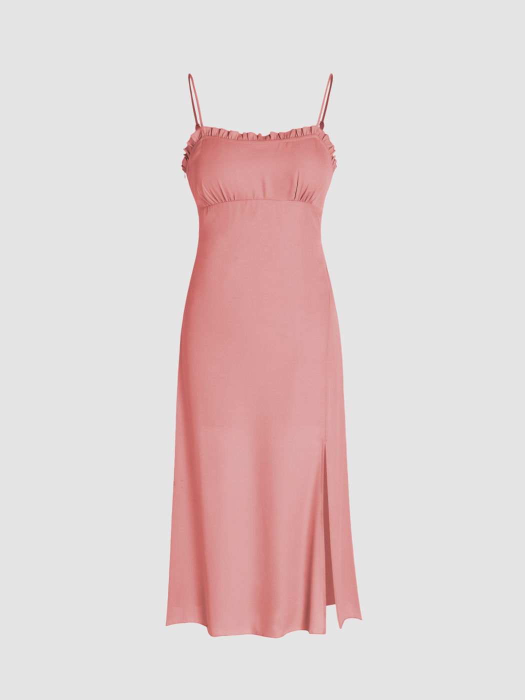 Schlitz-Midikleid mit eckigem Ausschnitt und Salatbesatz