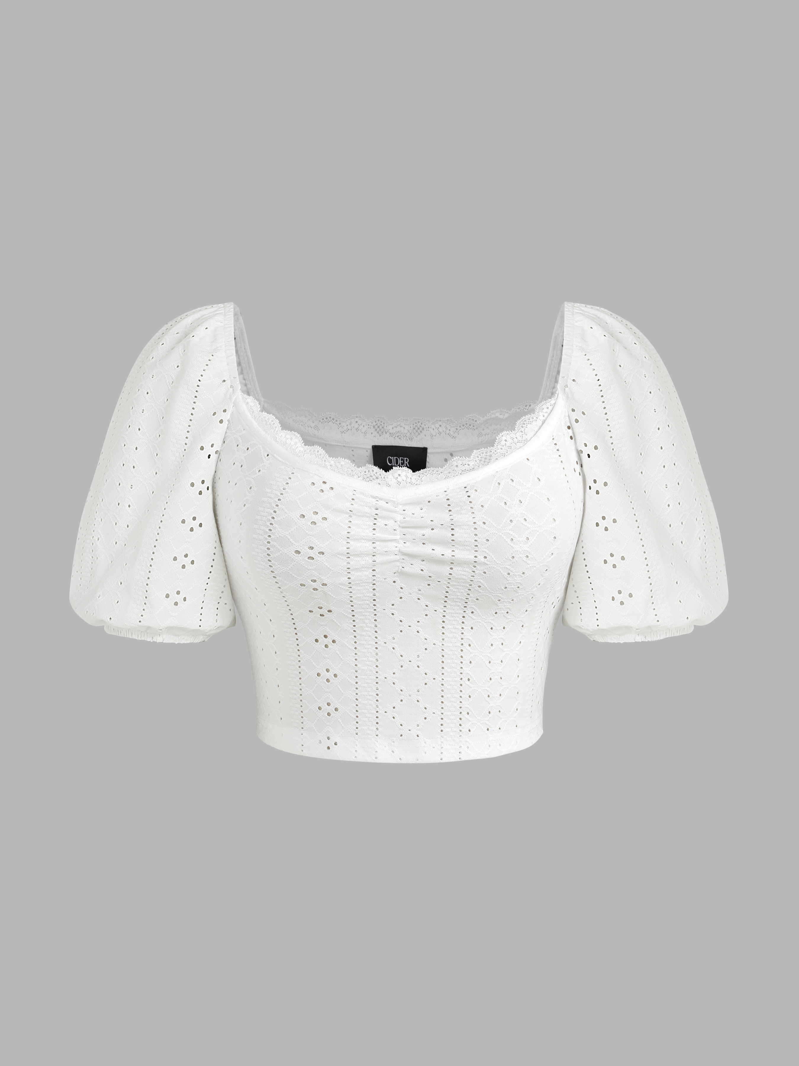 Lace Trim Long Sleeve Crop Top - Cider