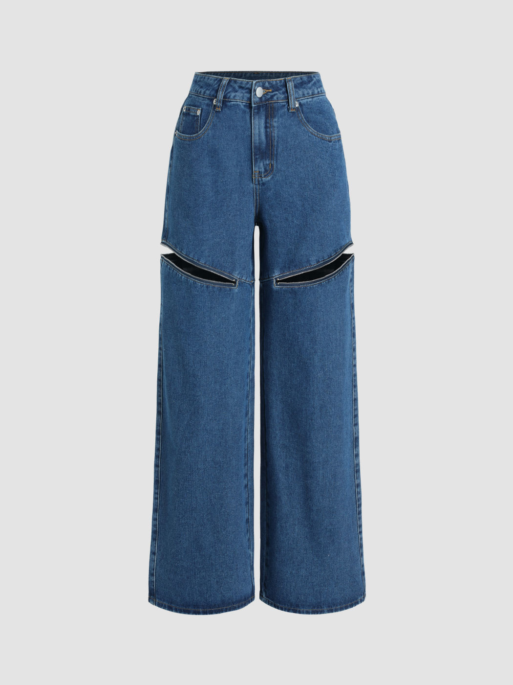 Mid Rise Straight Leg Zip Jeans
