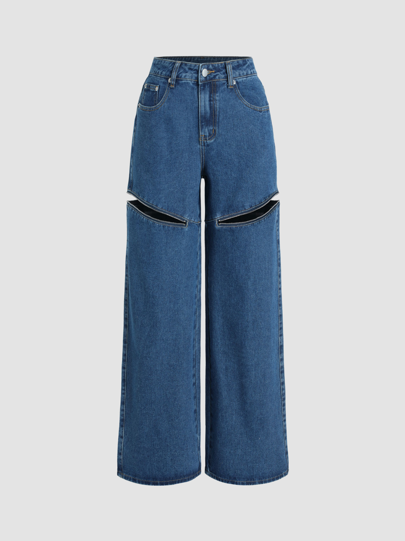Mid Rise Straight Leg Zip Jeans