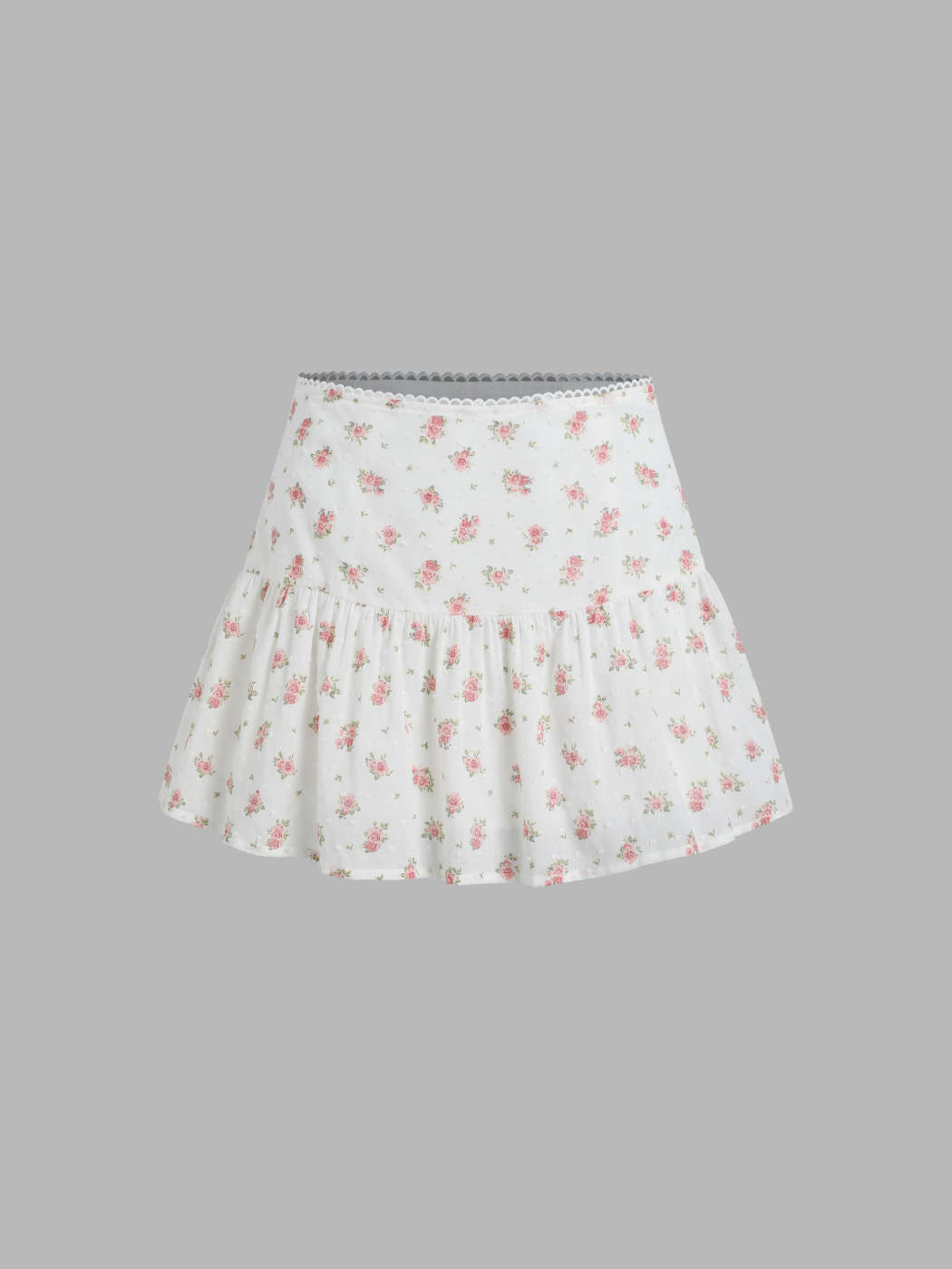 Floral Mini Skirt With Lace Hem