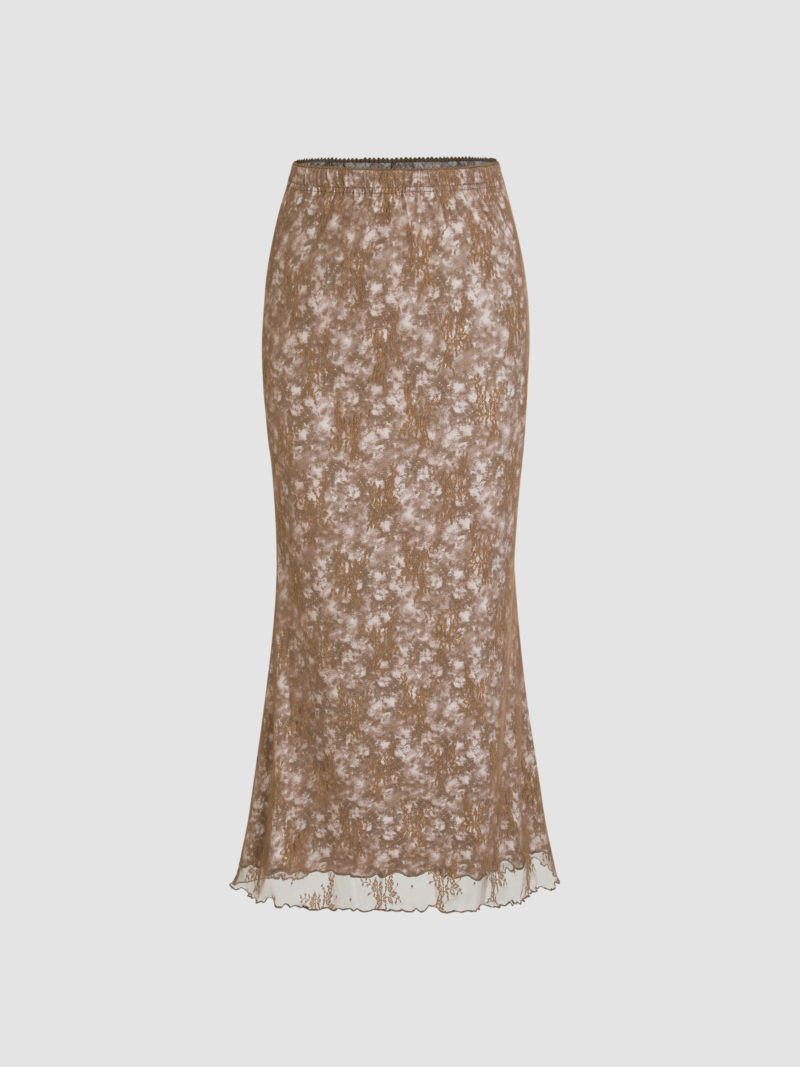 Floral Lace Elastic Waist Maxi Skirt - Cider