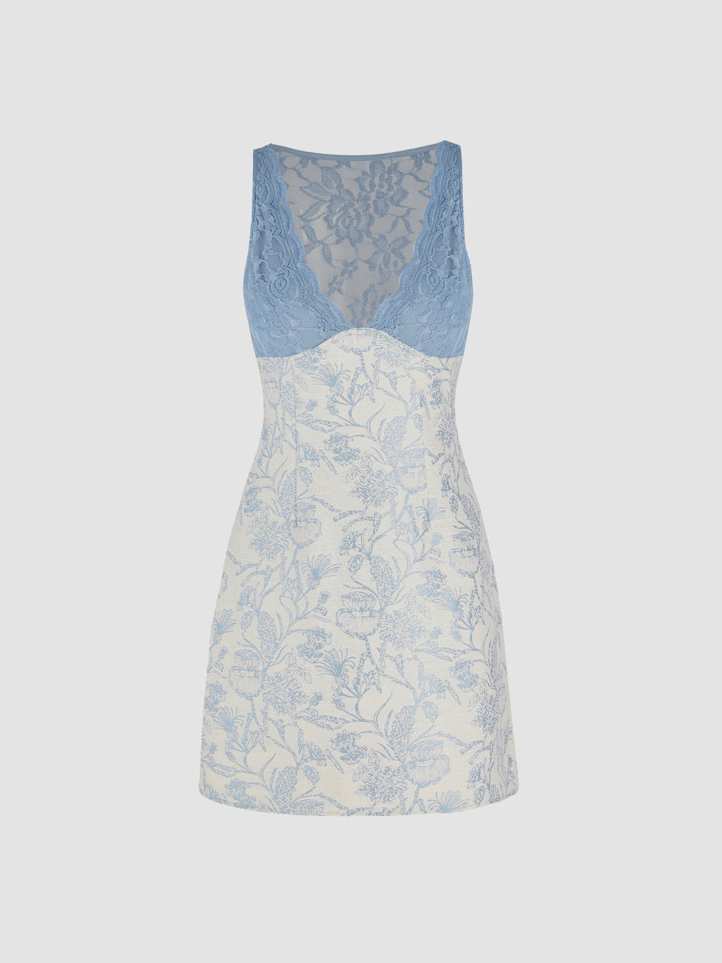 Jacquard Floral Vneck Lace Trim Mini Dress Cider