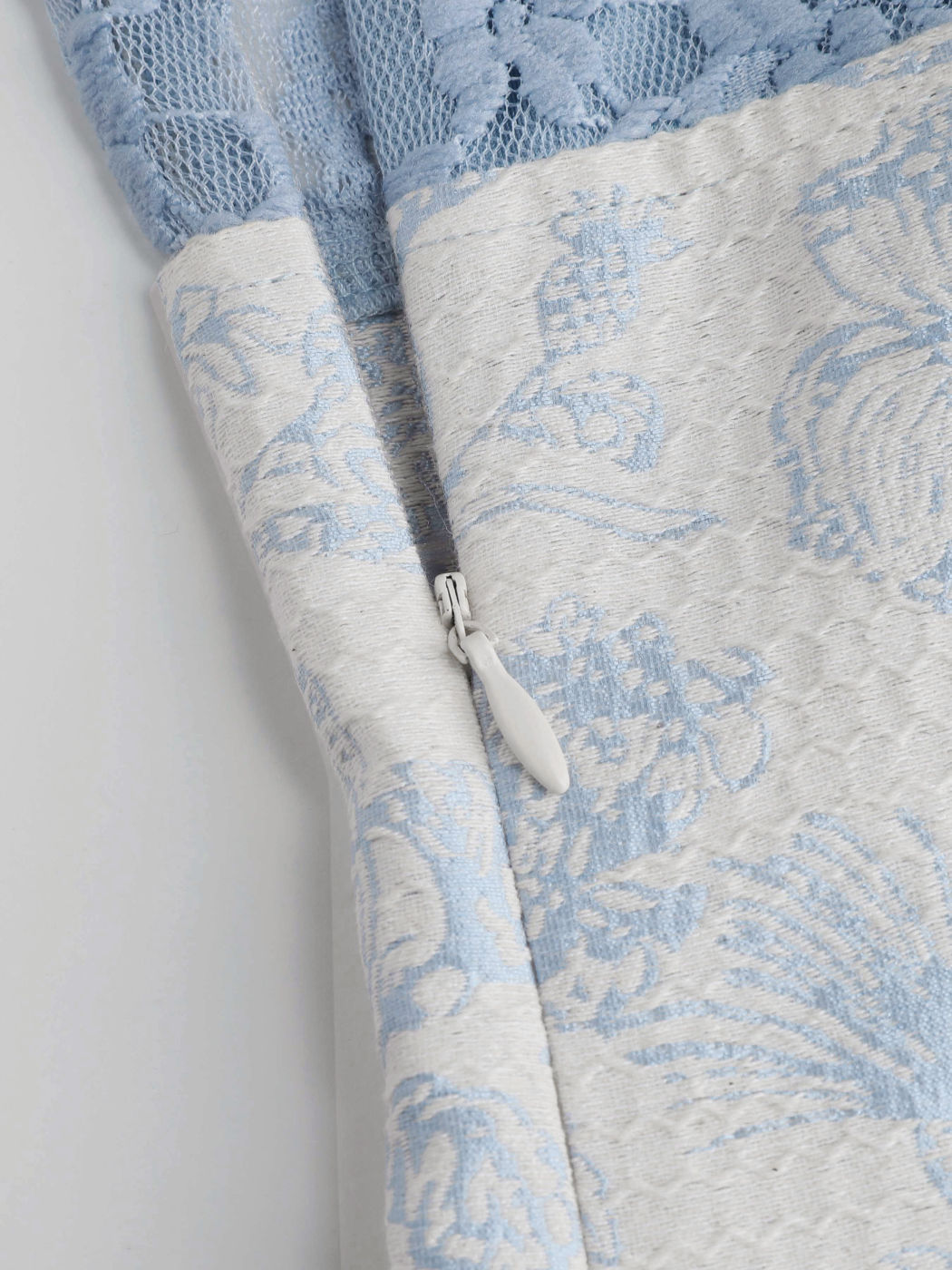 Jacquard Floral Vneck Lace Trim Mini Dress Cider