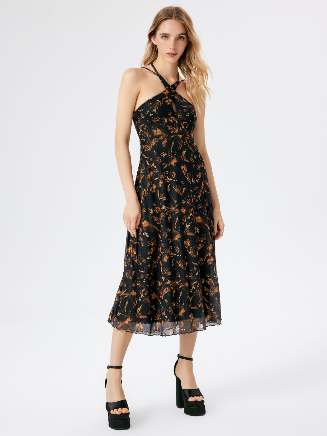 Midi dress with cut-out buttercups