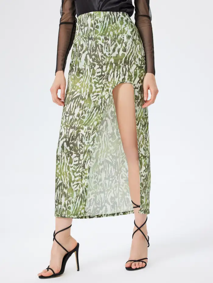 Satin Satin Tropical Floral Split Maxi Skirt For Vacation