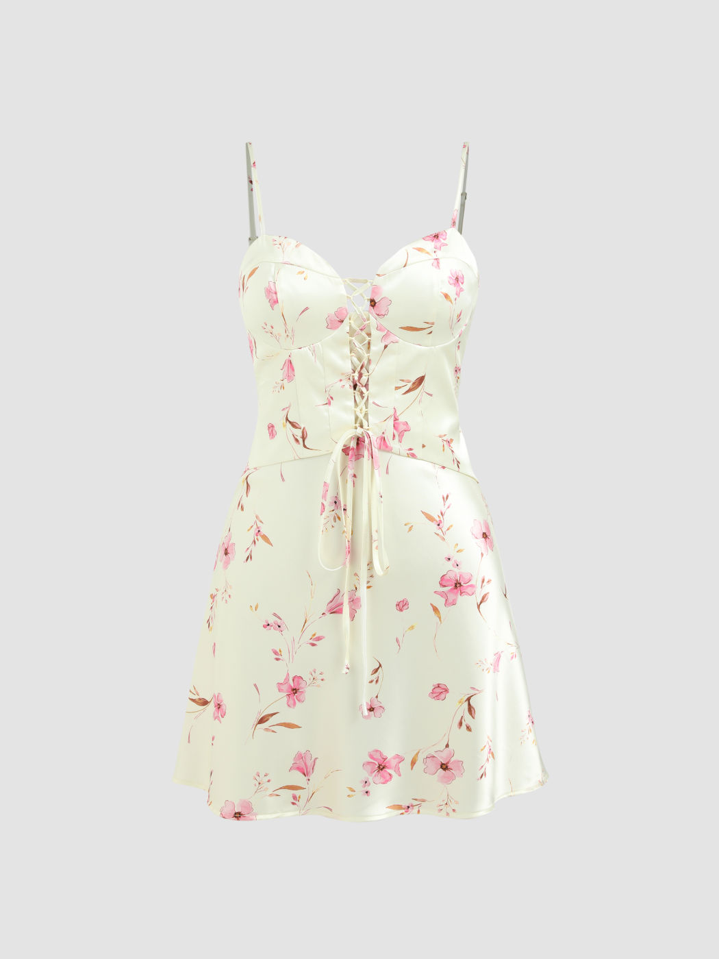 Floral Lace Silk Mini Dress main image 1
