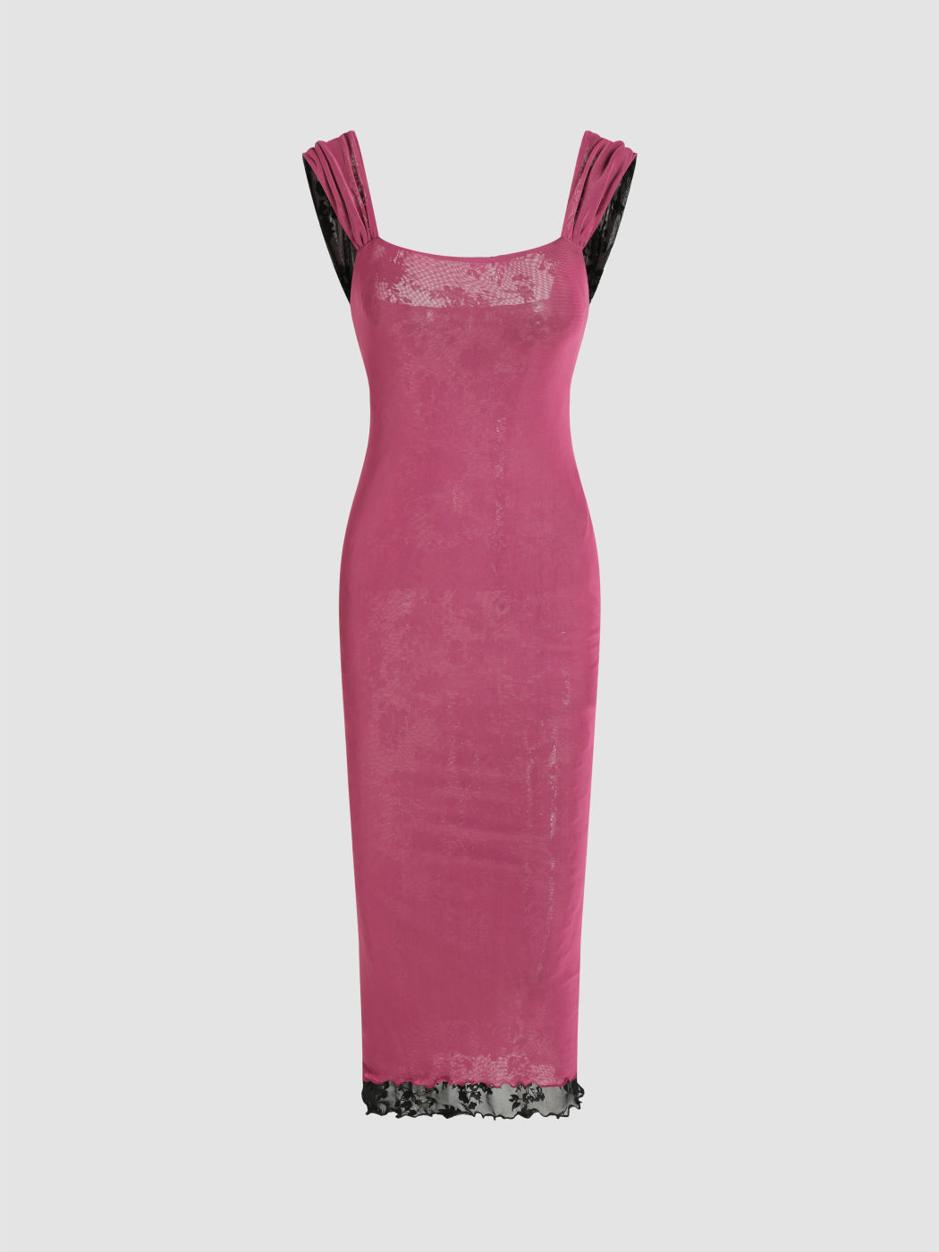 Maxikleid mit Netzblumen und Salatbesatz