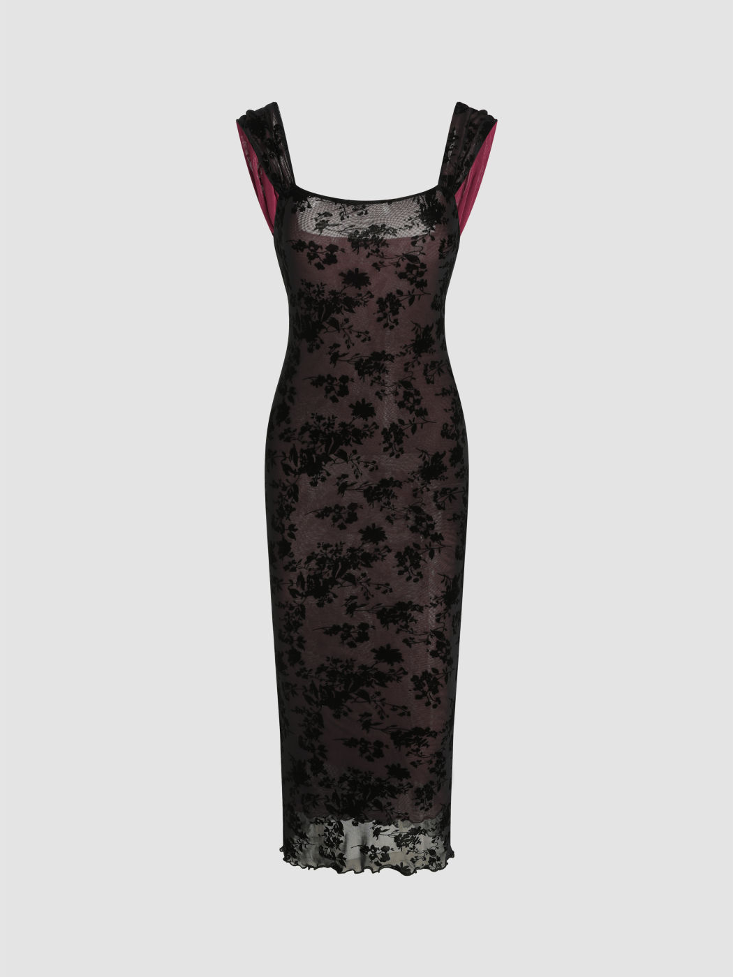 Maxikleid mit Netzblumen und Salatbesatz