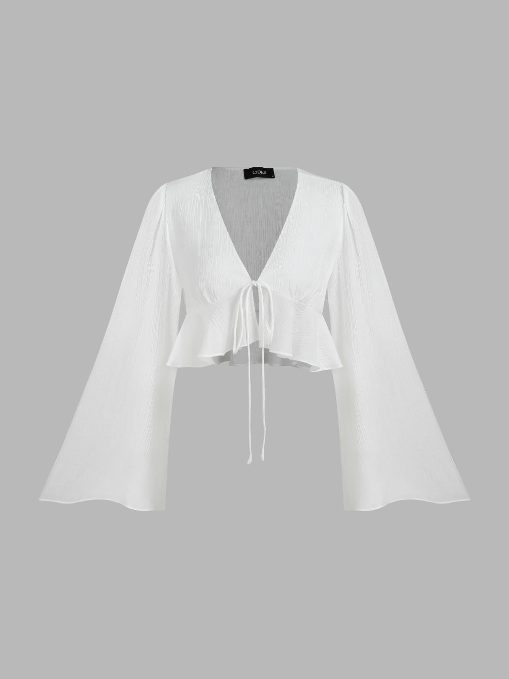 Texture Knotted Bell Sleeve Blouse For Daily Casual Vacation