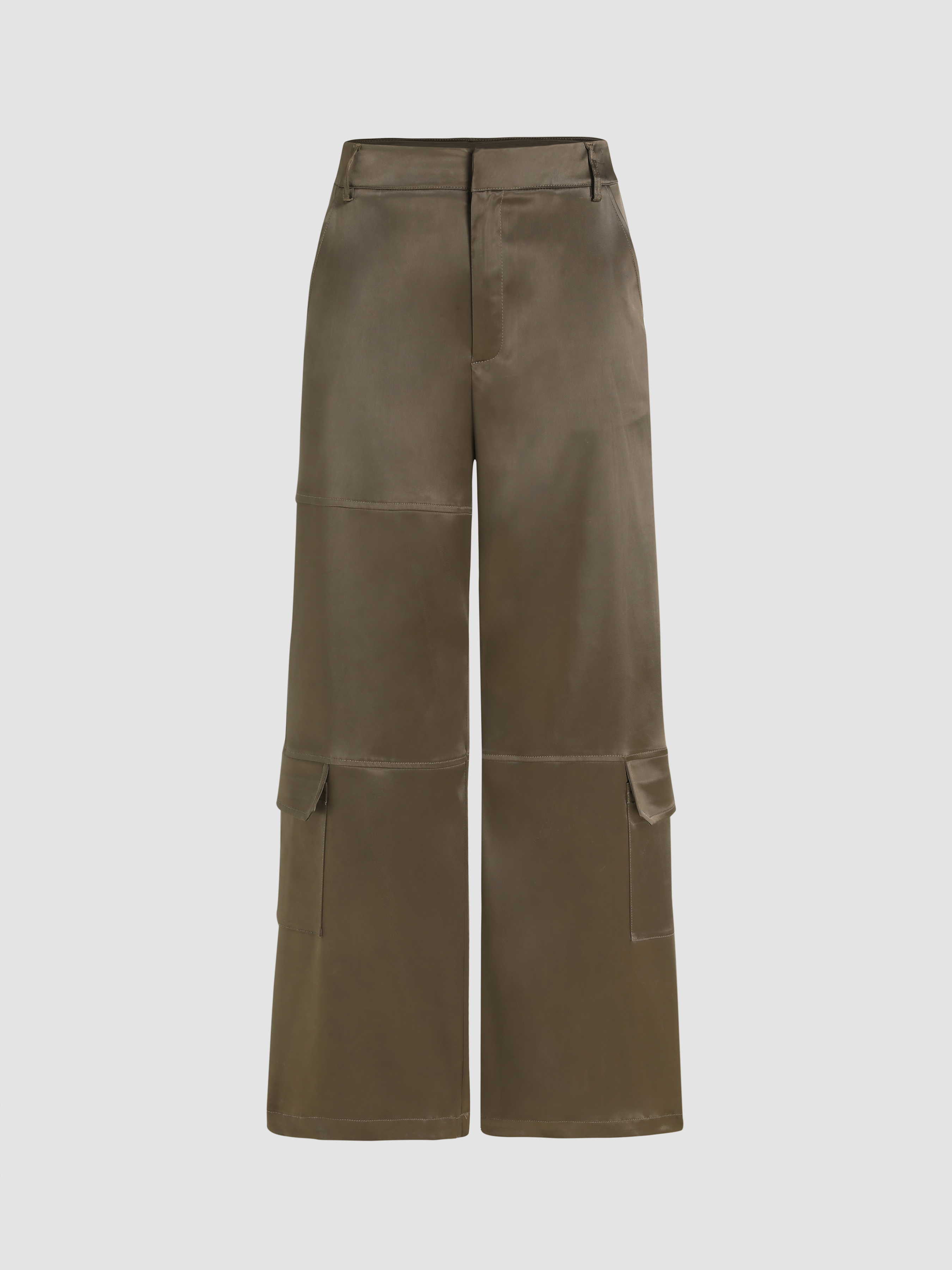 Satin Pocket Wide Leg Trousers For Daily Casual