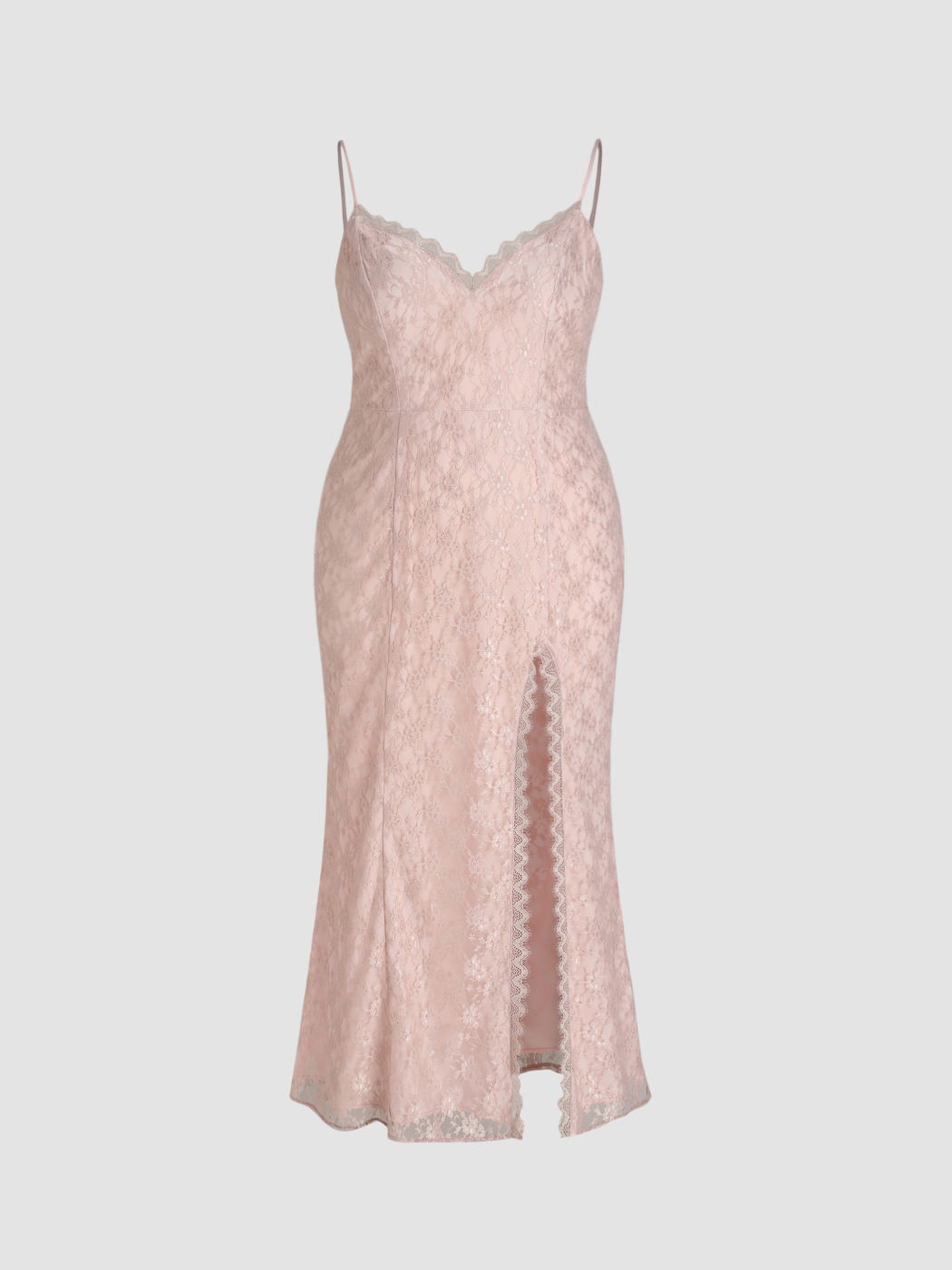 Camisole-Maxikleid mit Schlitz und V-Ausschnitt aus floraler Spitze Kurve & Plus