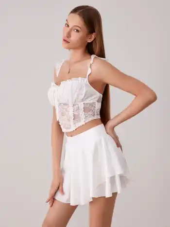 Blumiges durchsichtiges geknotetes Korsett-Crop-Cami-Top