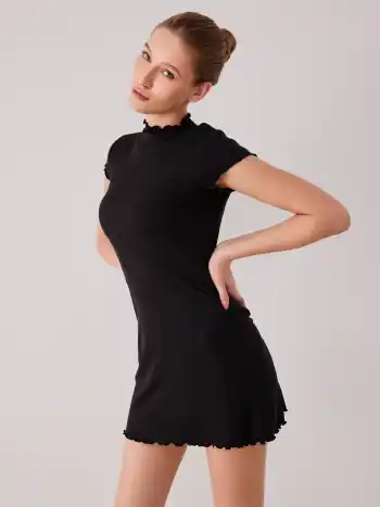 Solid Lettuce Trim Short Dress