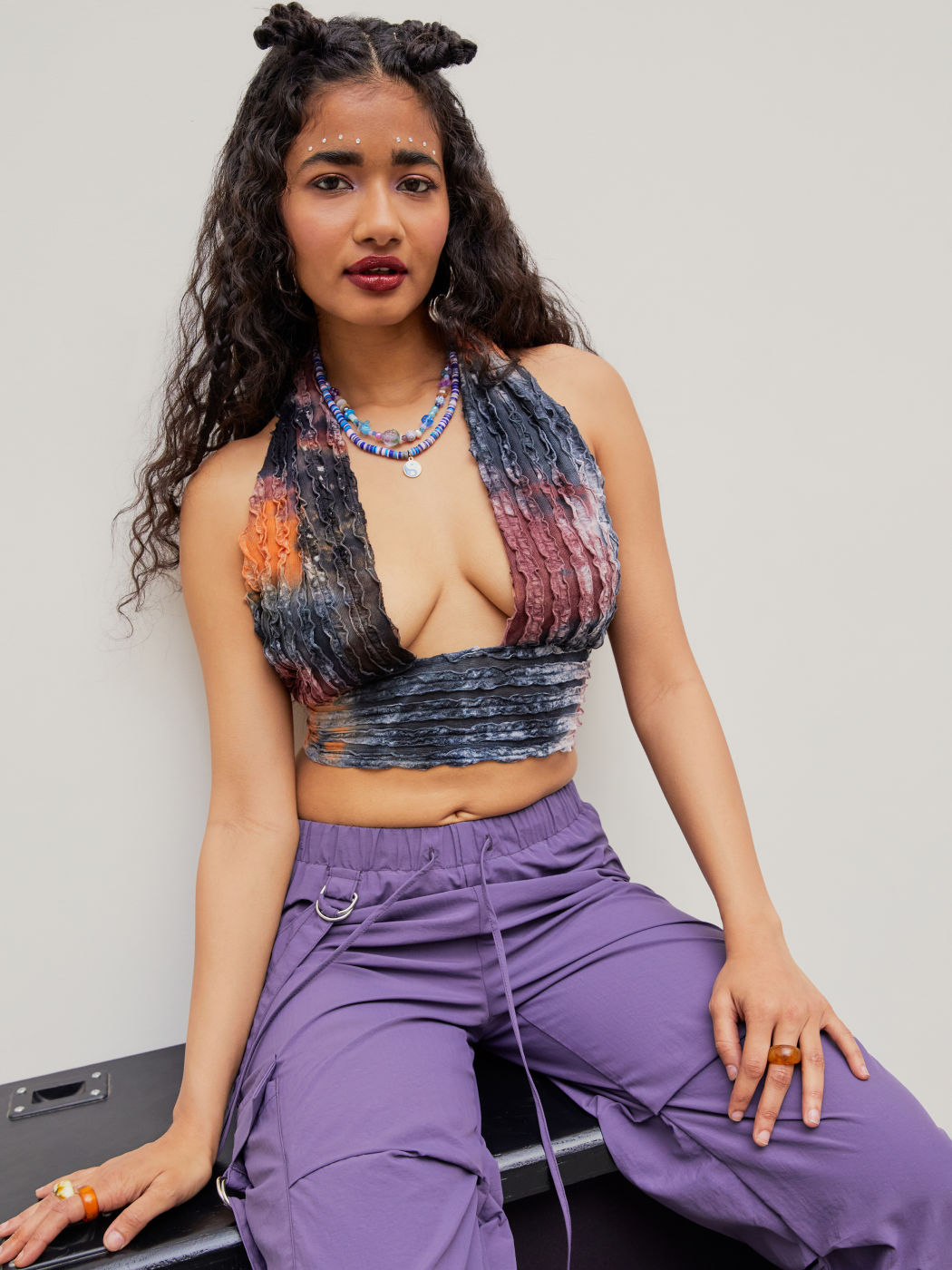 Tie-Dye Neckholder Cami Crop Top