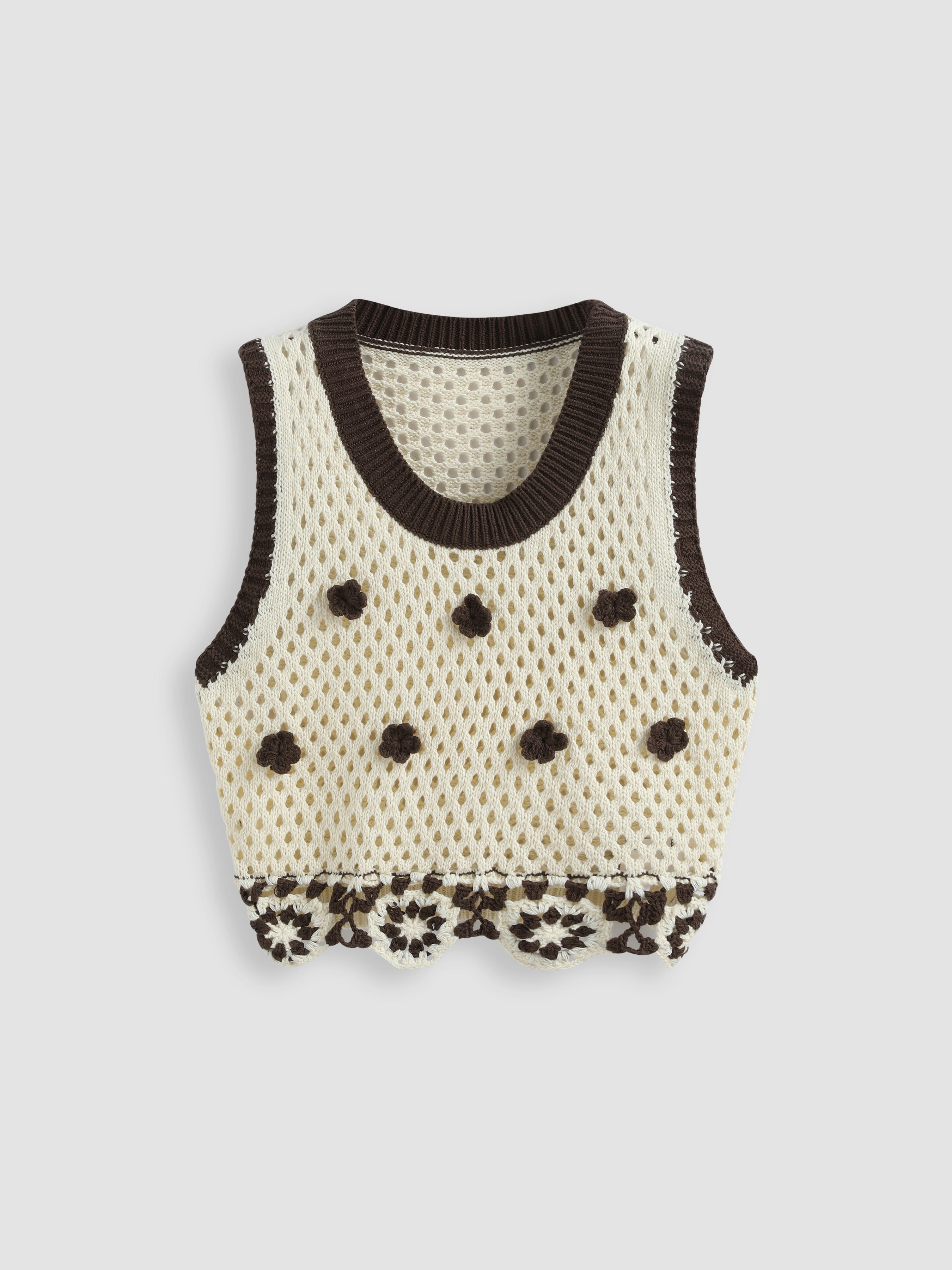 Black Stretchy Flower Detailed Crop Vest
