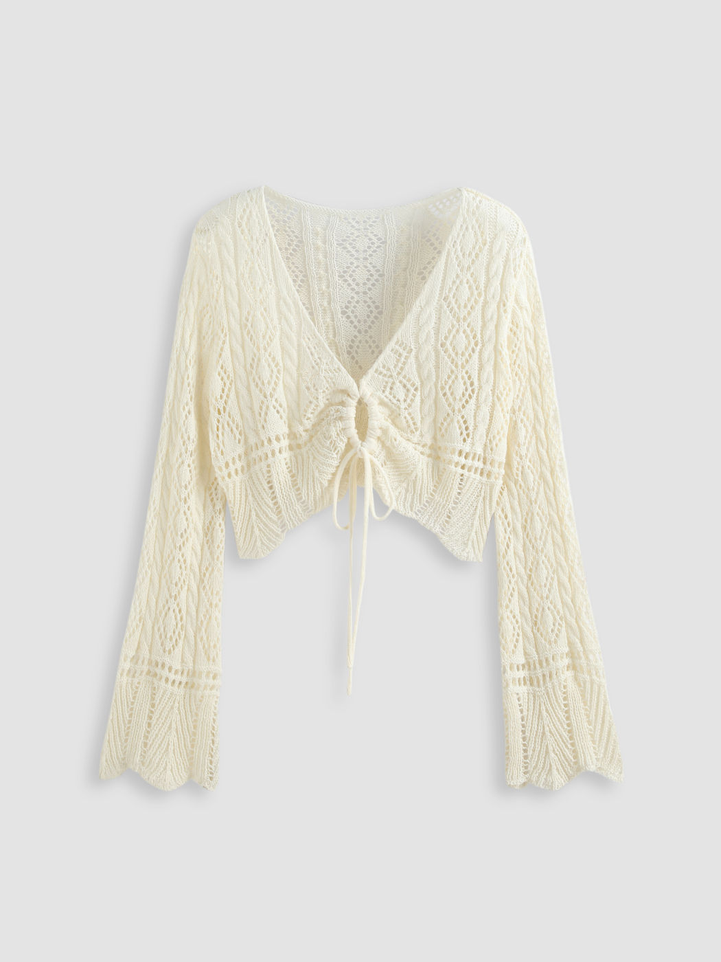 Solid Crochet Tie Front Deep V Neck Crop Top Curve & Plus