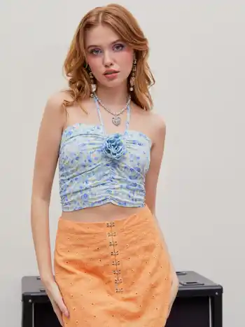 Crop-Tanktop mit Blumenmuster und Rüschen