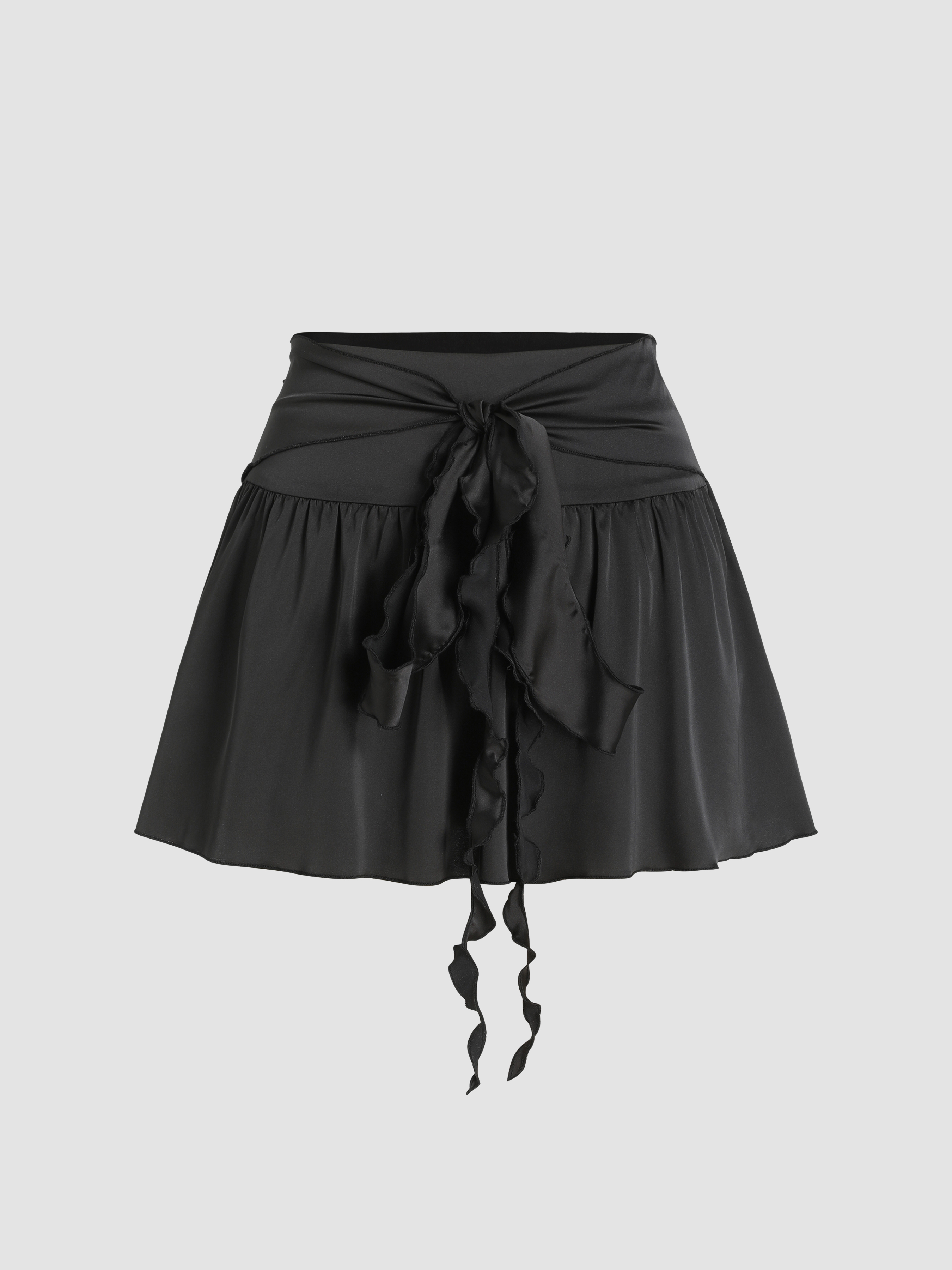 Knotted Ruffle High Waist Mini Skirt - Cider