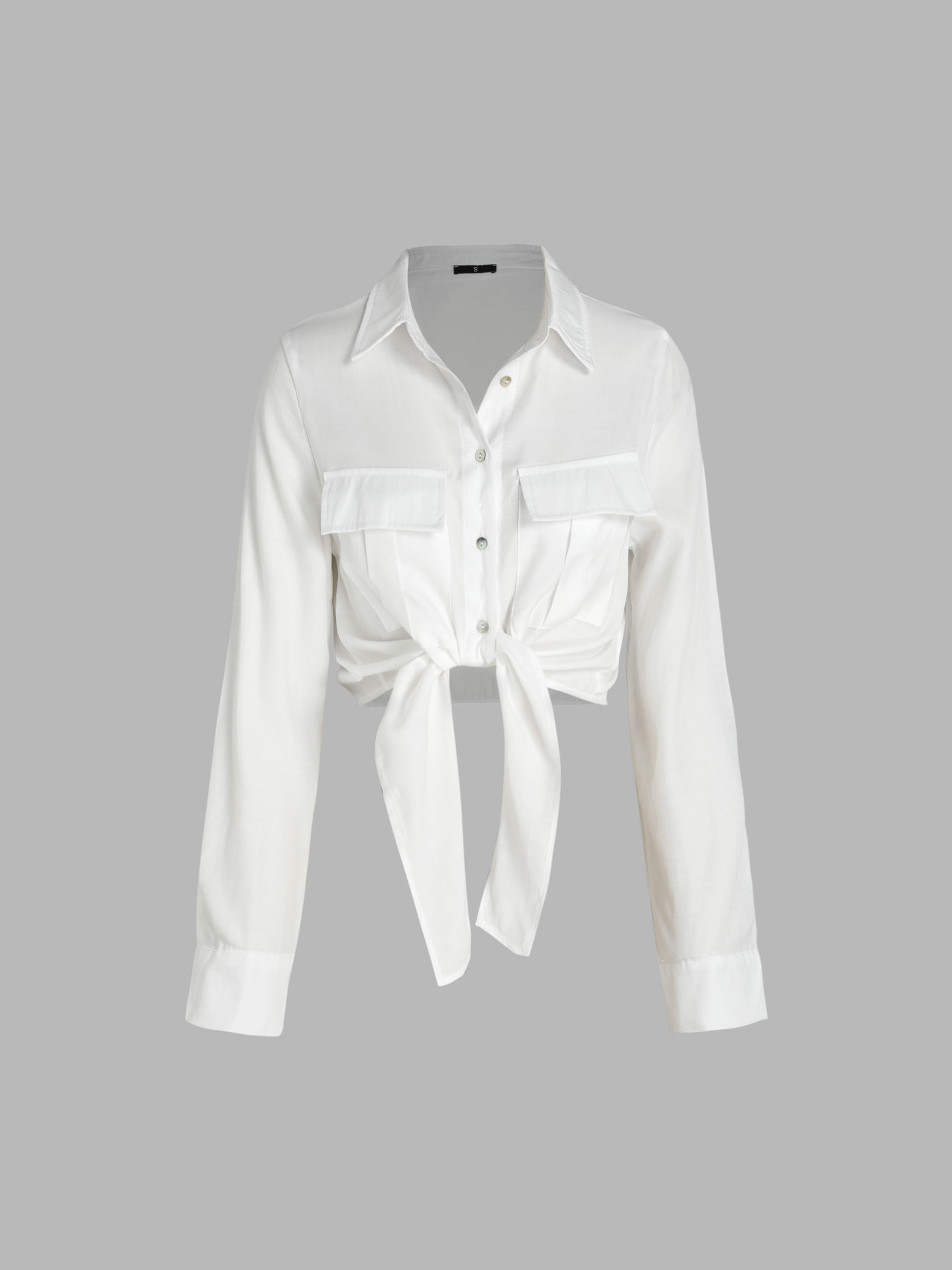 Collar Button Up Knotted Long Sleeve Shirt