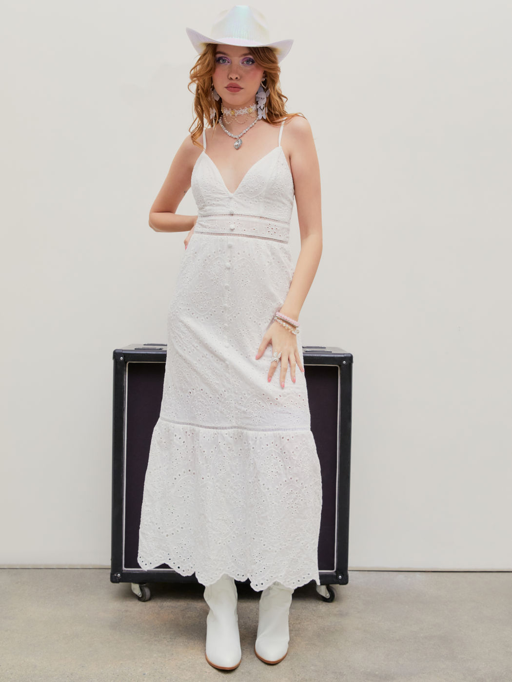 Solids Maxikleid mit Rüschen und V-Ausschnitt im Boho-Stil