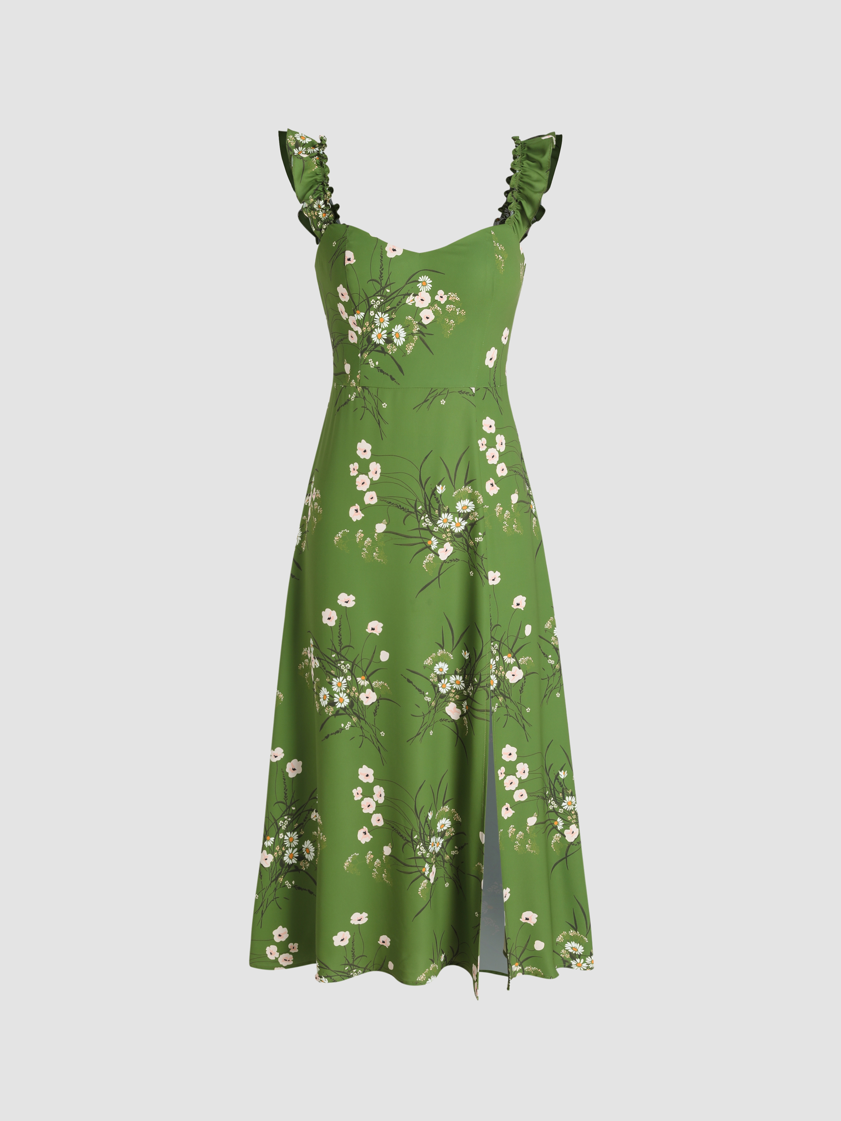 Moxidress Cut Out Waist Side Split Floral Print Midi Cami Dress