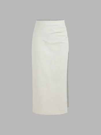 Leinen-Mischung Hohe Taille Schlitz Maxirock