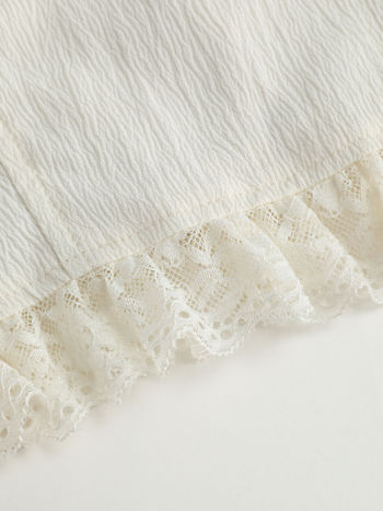 White Lace crop with sweetheart neckline detail s